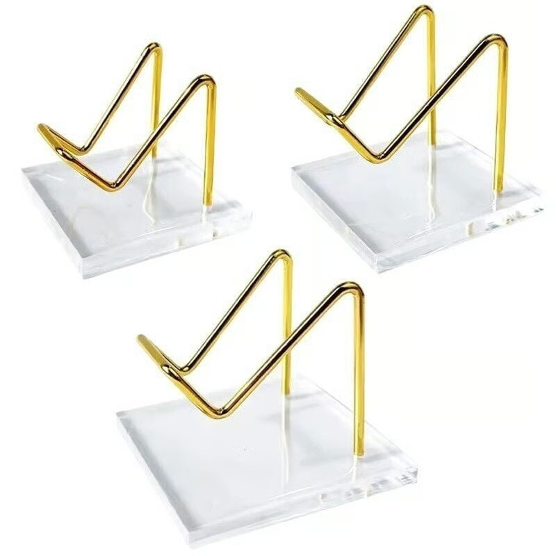 Small Crystal Mineral Display Stand Acrylic Base Silver-Color Metal 2″