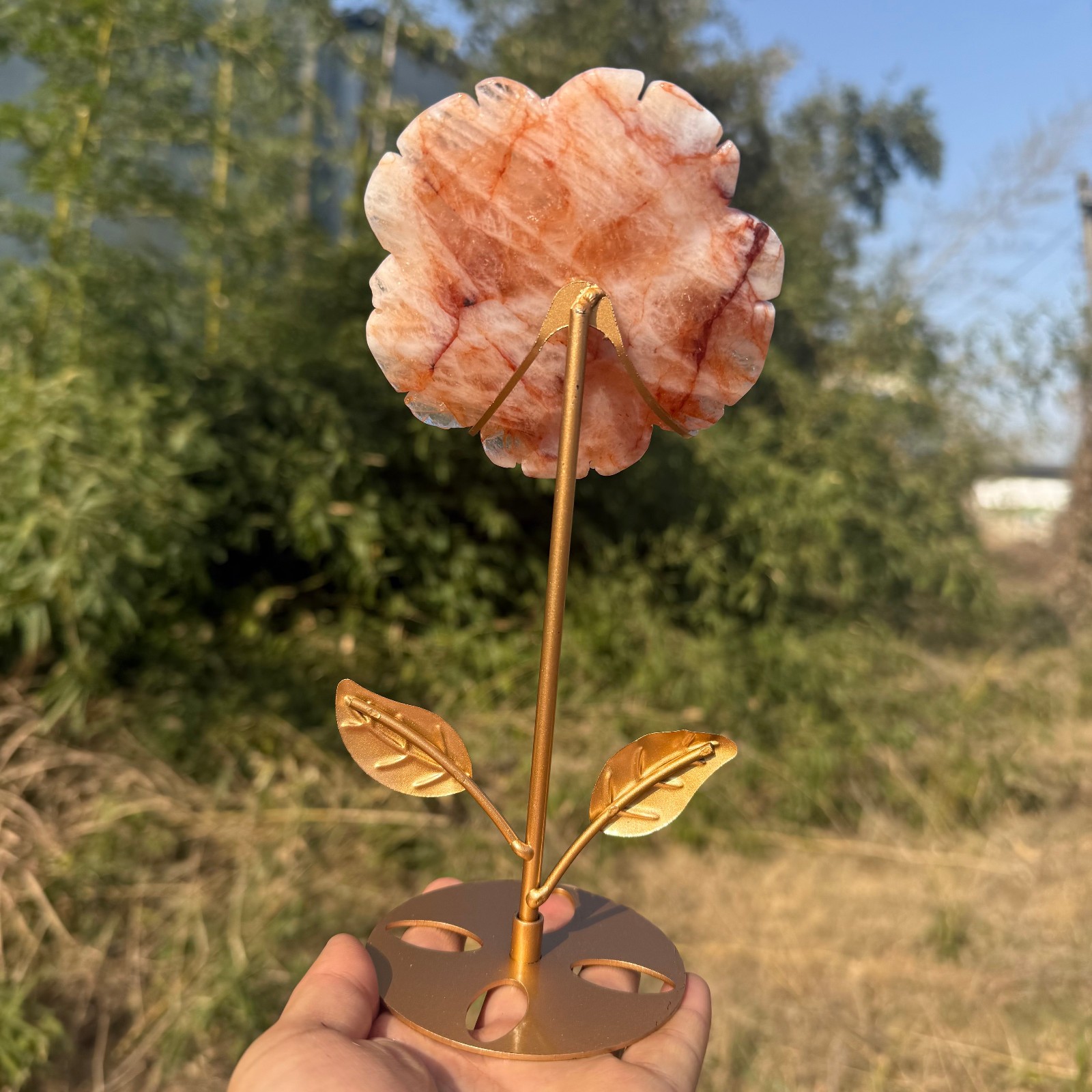 natural red gum flower carved flowers quartz crystal Decor heal Gift+stand