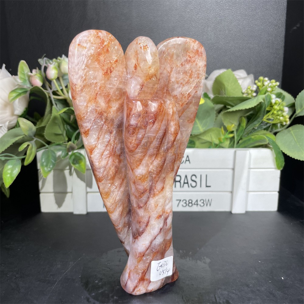 1.7LB 7″ Natural Red Fire Quartz Angel Crystal Ornament Memorial Home Gift