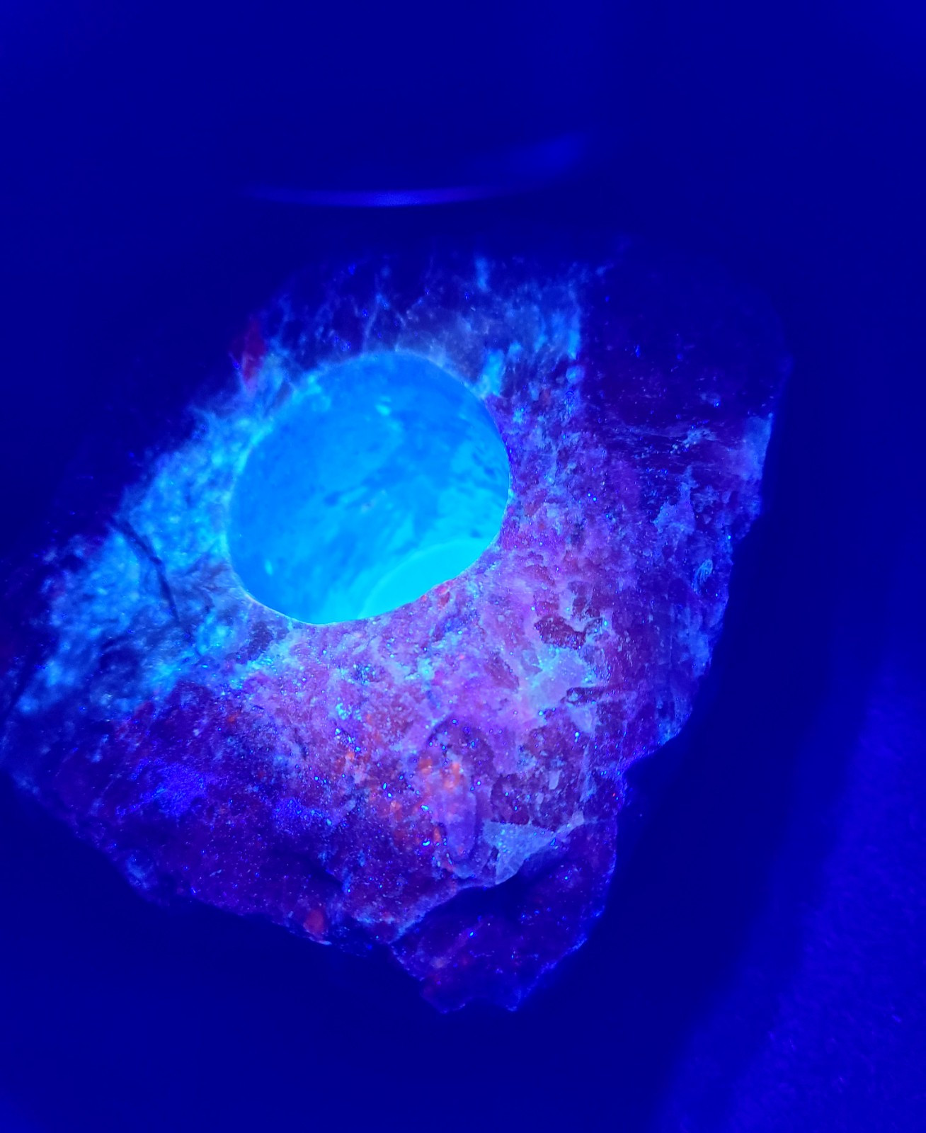 Large Raw 2lb UV Reactive Sodalite Stone Candle or Sphere Holder Tea Light Stand
