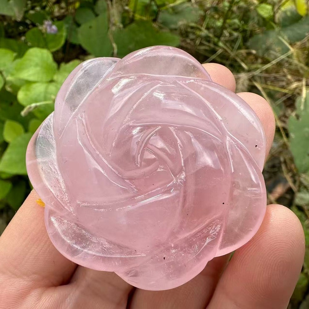 2″ Natural Pink Rose Quartz Carved Rose Flowers Crystal reiki Healing 1pc