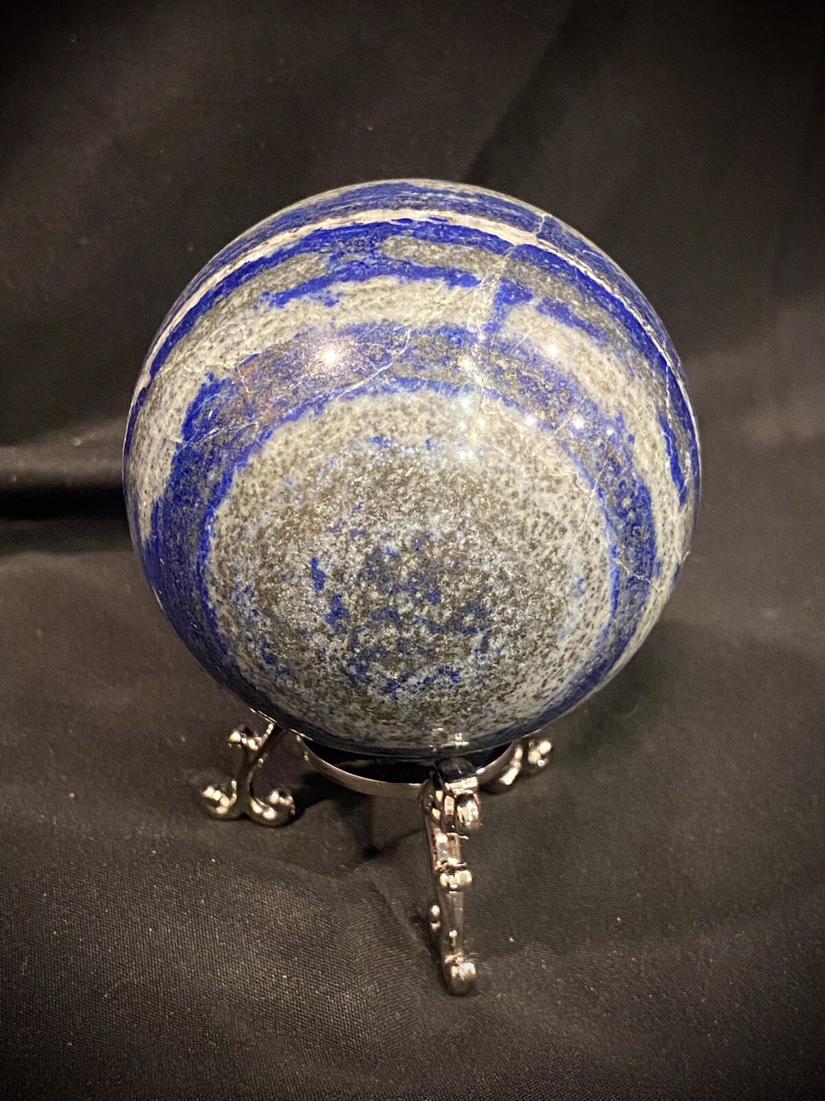 Lapis Lazuli Sphere With Metal Stand 2.75 Inches Mild UV Reactivity