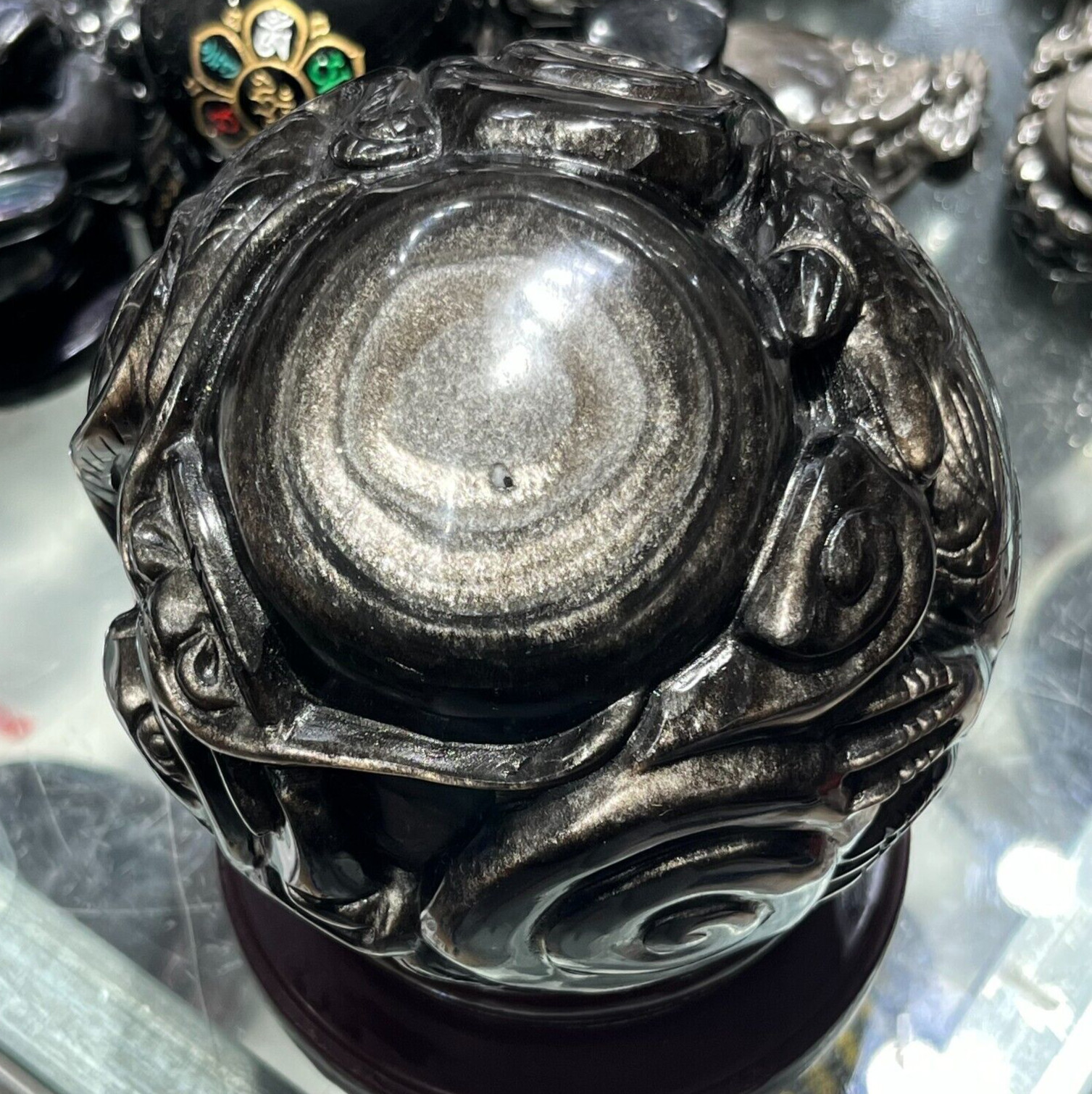 2220g Natural Silver Obsidian Crystal Sphere Healing(Dragon and Phoenix Pattern)
