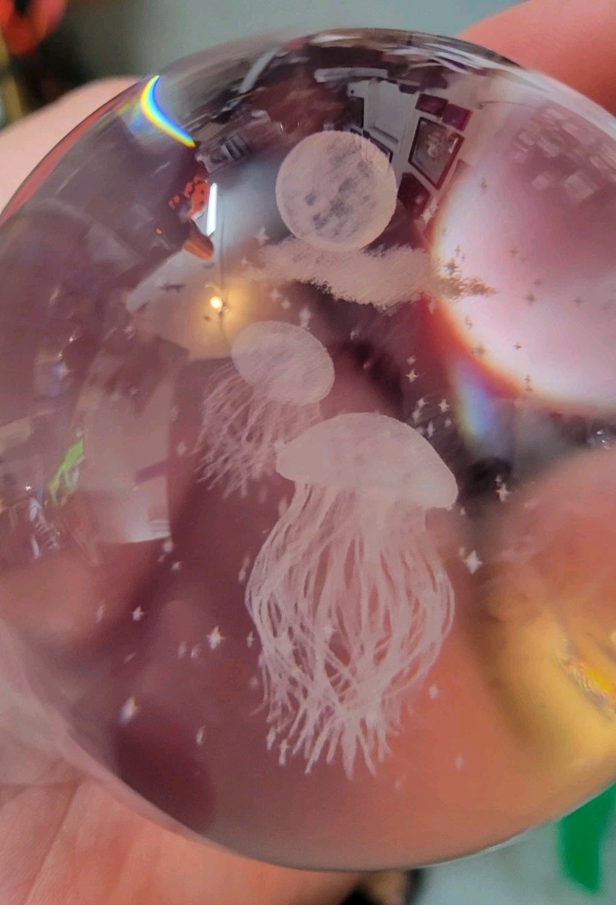 Jellyfish Crystal Ball No Stand, 3D Laser Engraved Glass Sphere Decorative Ball