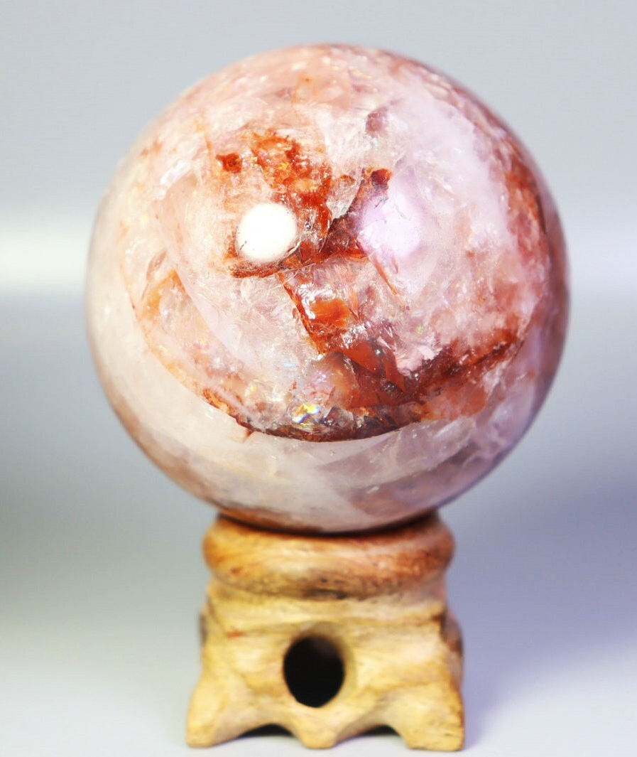 248g Natural Red FIRE Hematoid QUARTZ Crystal Sphere Ball Stone Healing/Stand