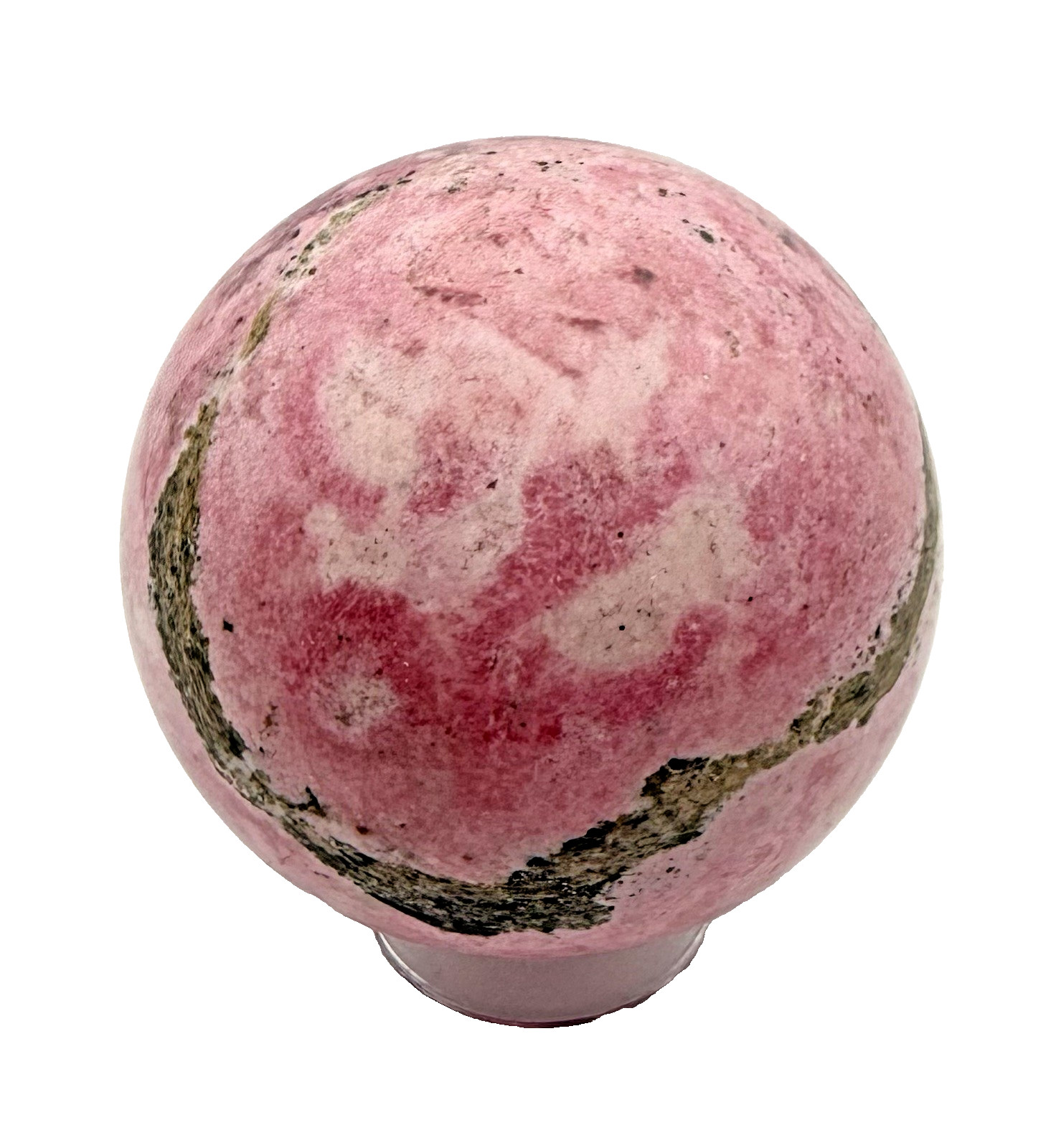 65mm Pink Peru Rhodochrosite Crystal Sphere 500g With Holder