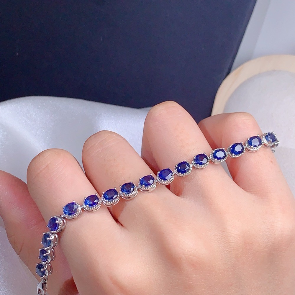 High Quality Sapphire bracelet Gemstone jewelry S925 Silver Plated18K Gold Gift