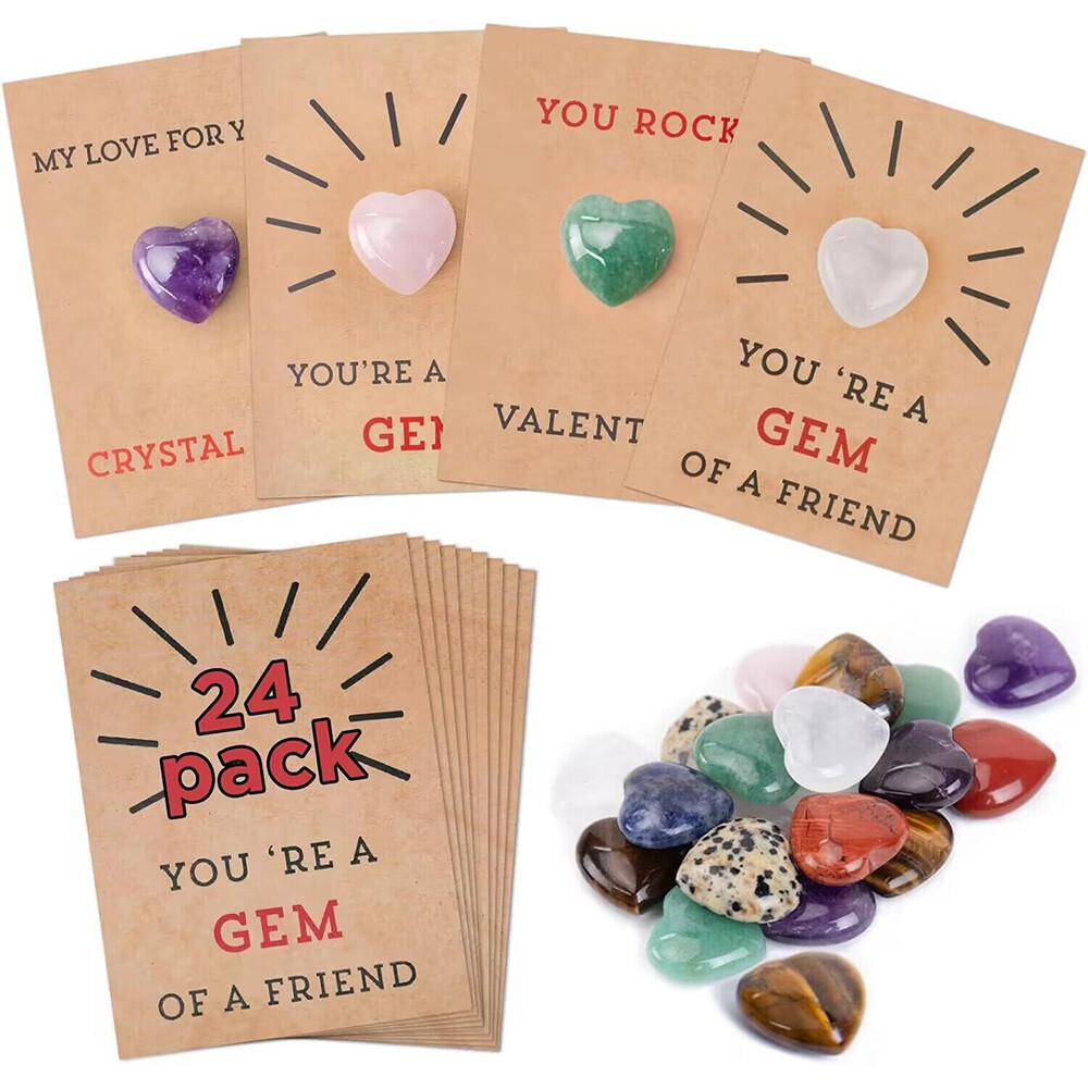 Valentines Day Gifts for Kids – 24Pack Valentines Cards with Heart-Shape Crystal