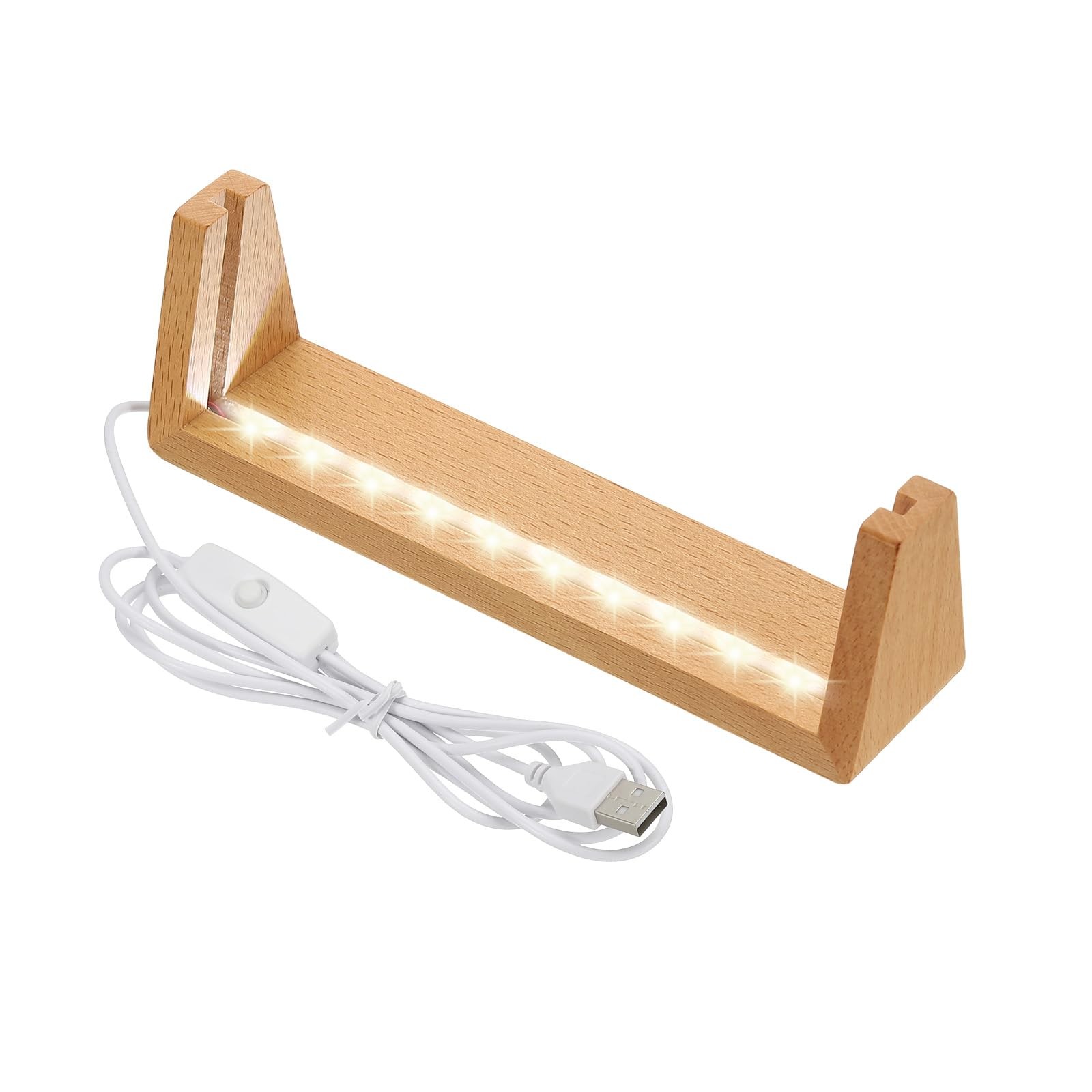 7 Inch Wooden LED Light Base, Beech Wood Light Display Stand Table Lighted La…
