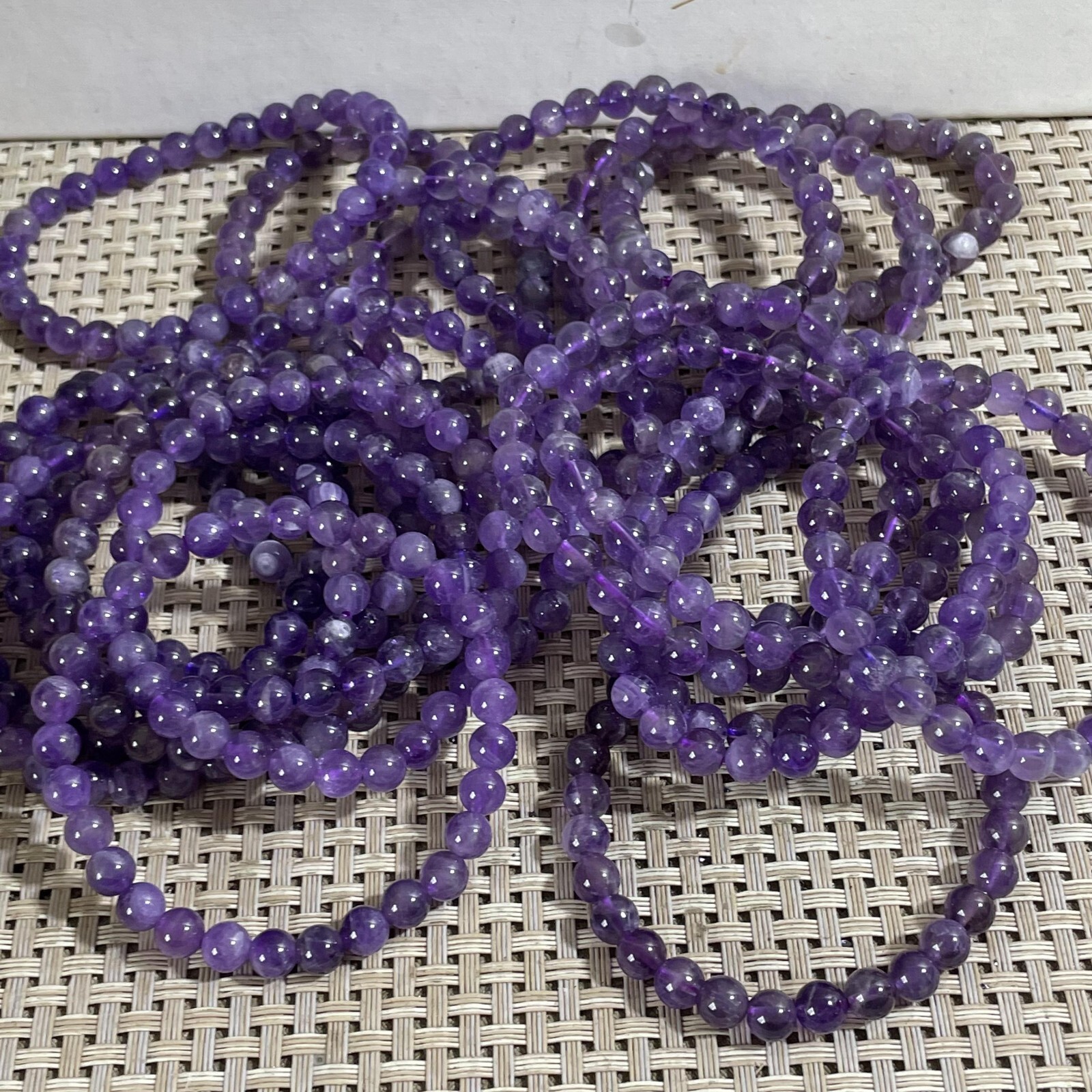 Wholesale 5Pcs Natural amethyst gem stone 6mm Quartz Crystal Stretch Bracelet