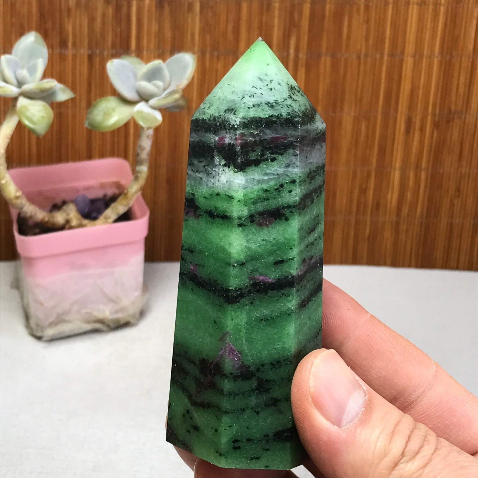 101-35-28mm Natural epidote wand Obelisk Crystal Quartz specimens 210g A3467