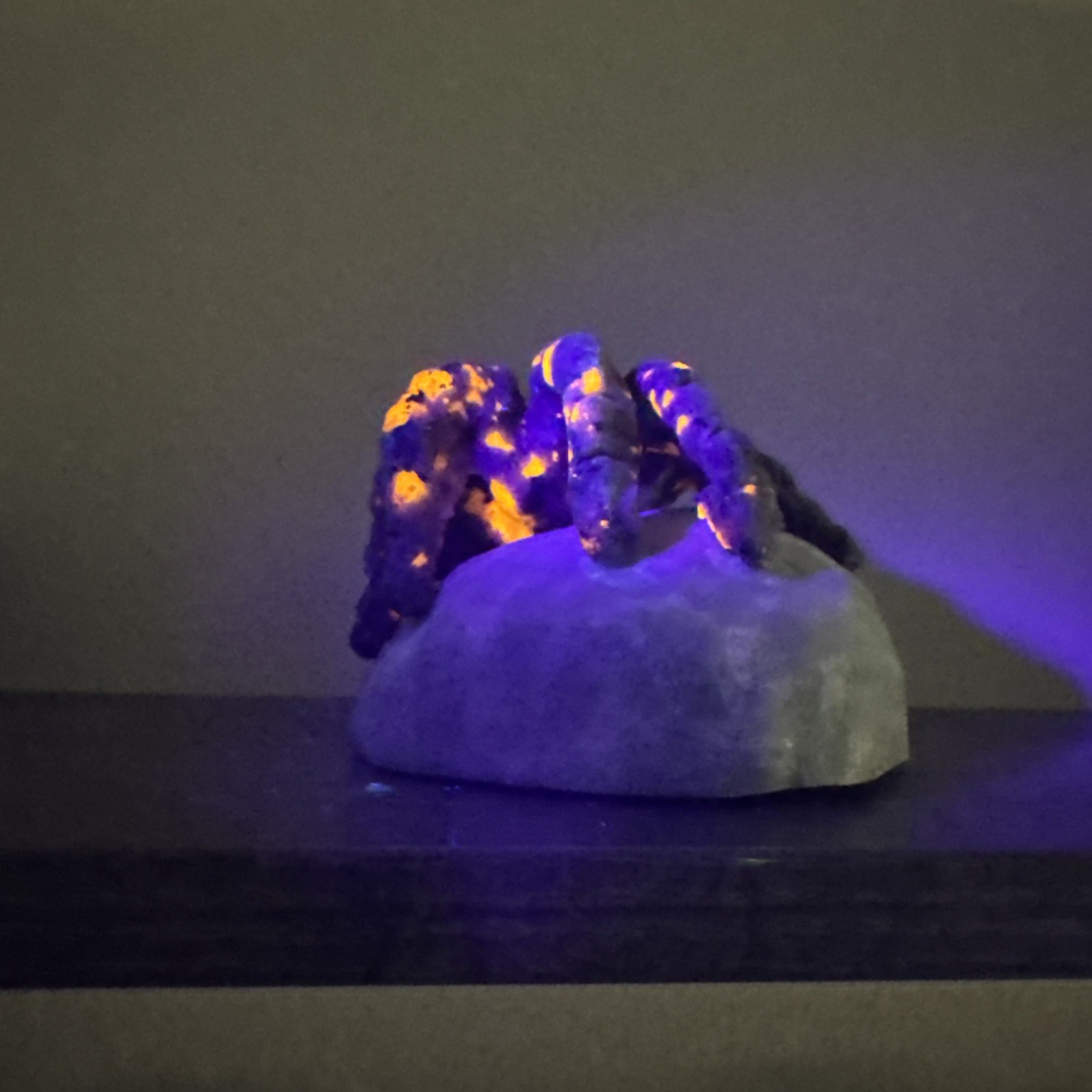 Natural Yooperlite Crystal Spider On Susan Jasper Base UV Reactive 352 Grams 3.5