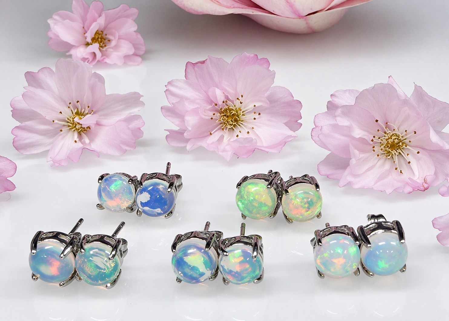 Wholesale Lot 5 Pairs Natural Opal Sterling Silver 925 Studs 6mm Round