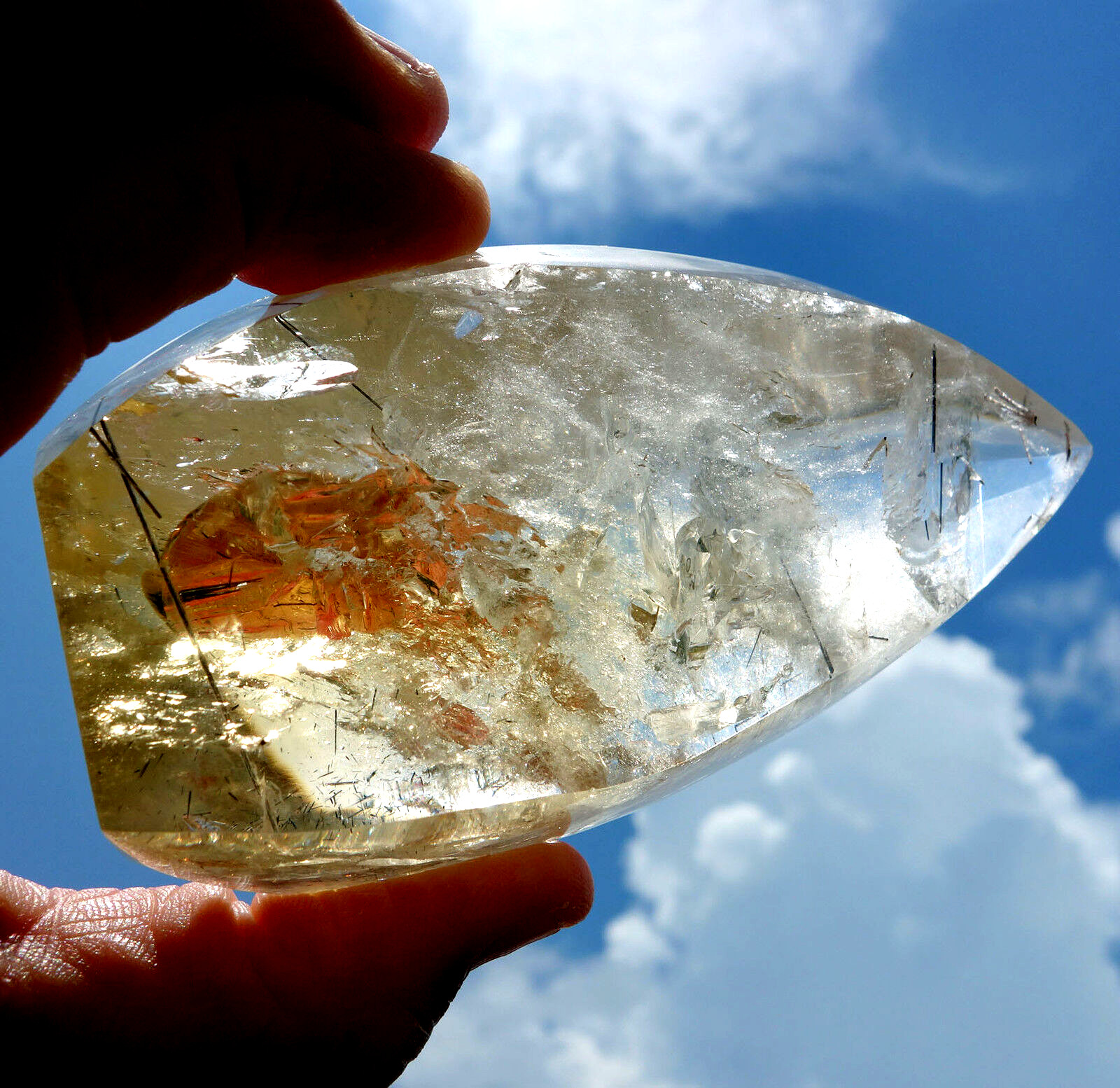 Brazil CITRINE Quartz Crystal FLAME Point with Rutiles BRAND NEW Old Stock