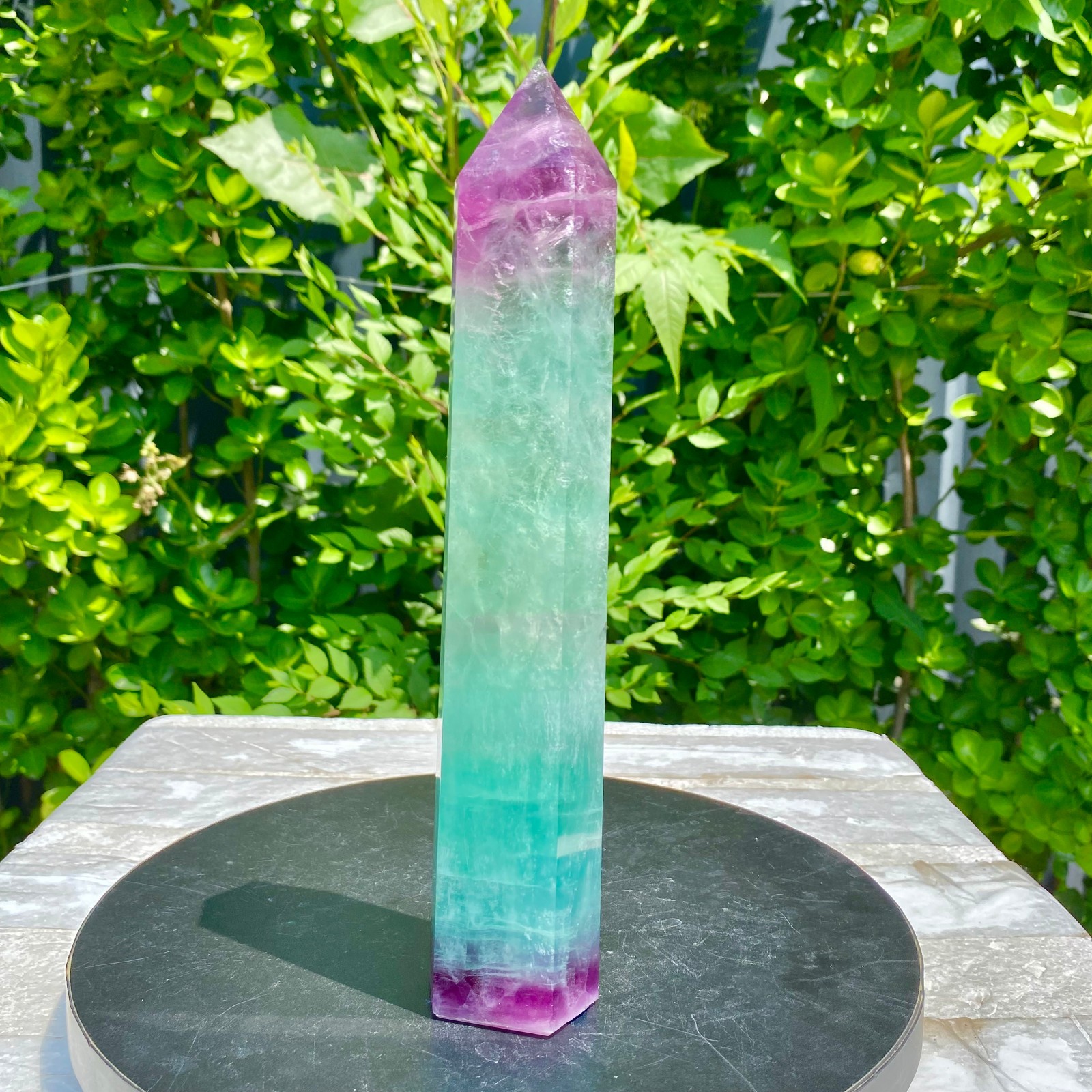 2.09LB Natural Rainbow Fluorite Obelisk Quartz Crystal Wand Tower Point Heal
