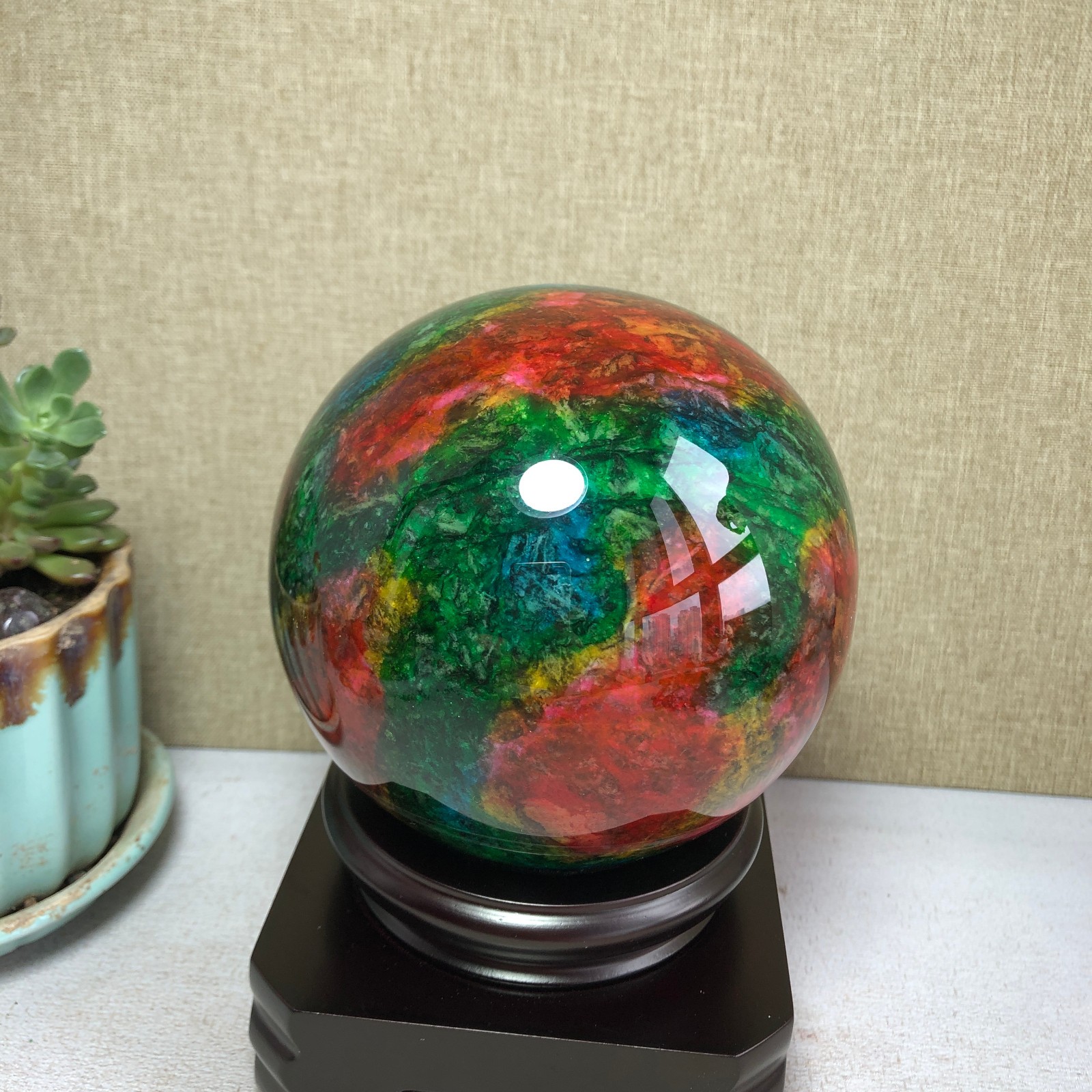 Natural “Seven Colors Jade” sphere flat bottom specimen Taiwan China 99mm A4578