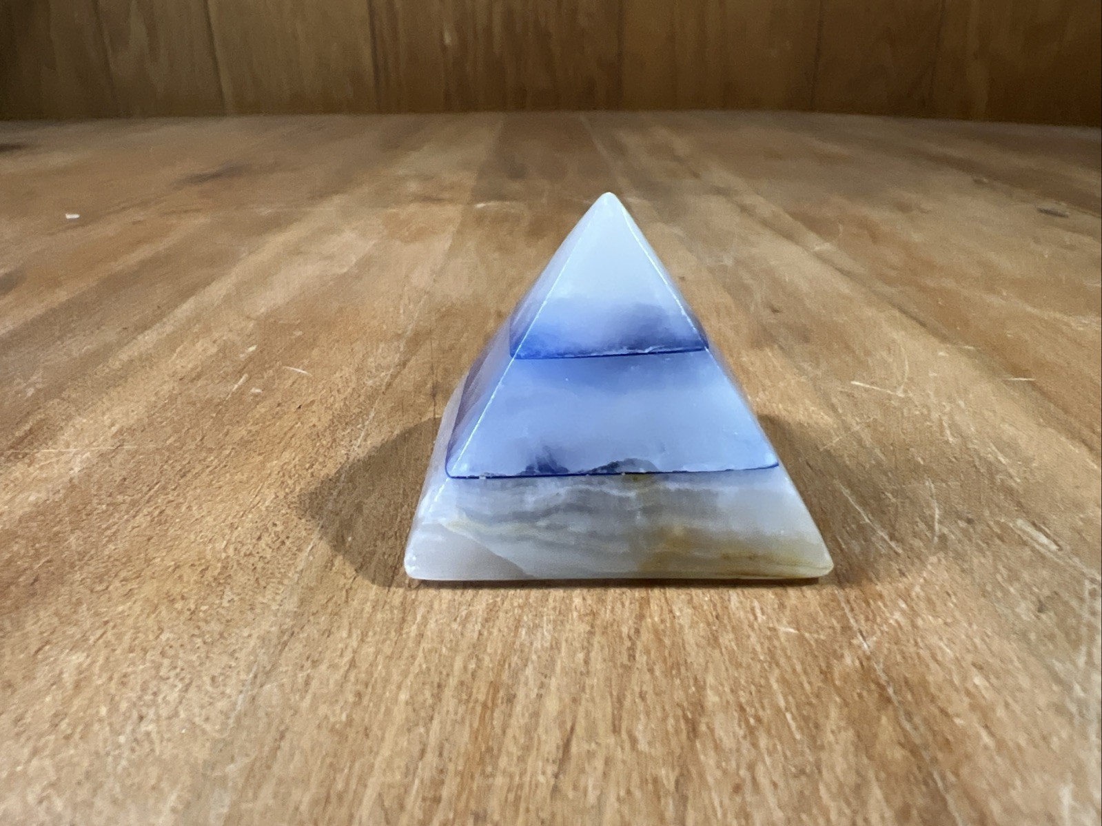 Gray and Blue Agate Pyramid Paperweight