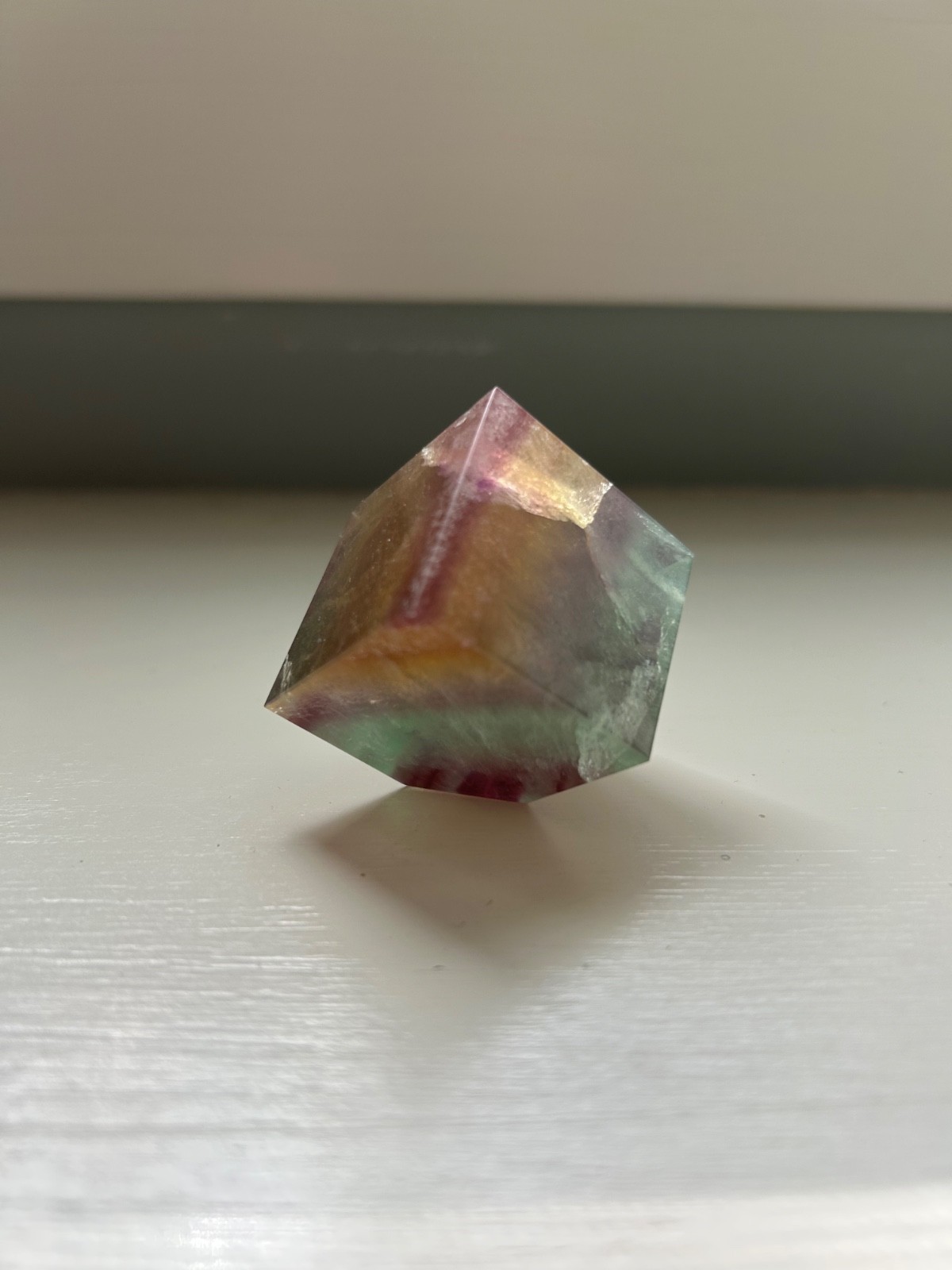 Beautiful 1.25” Tricolor Rainbow Fluorite Cut Cube 128g