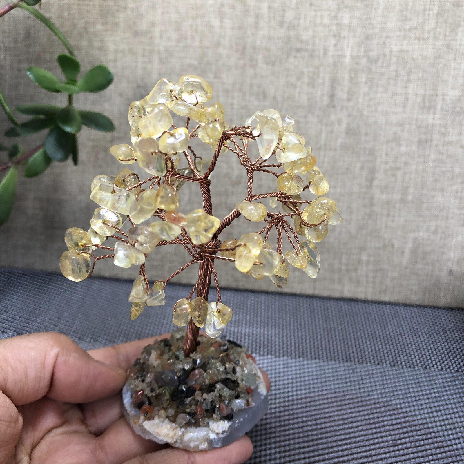 Natural beautiful Yellow crystal hand woven tree home decoration Love Gift 100mm