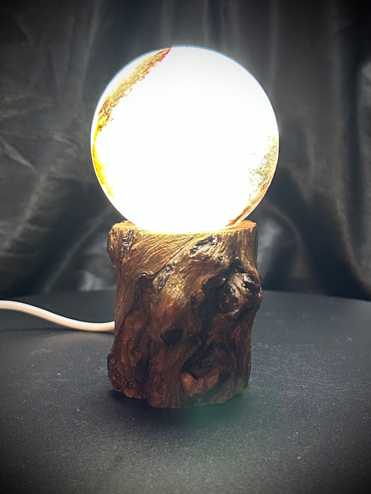 2.34 inch Garden Quartz Sphere With Custom Lighted Natural Wood Stand