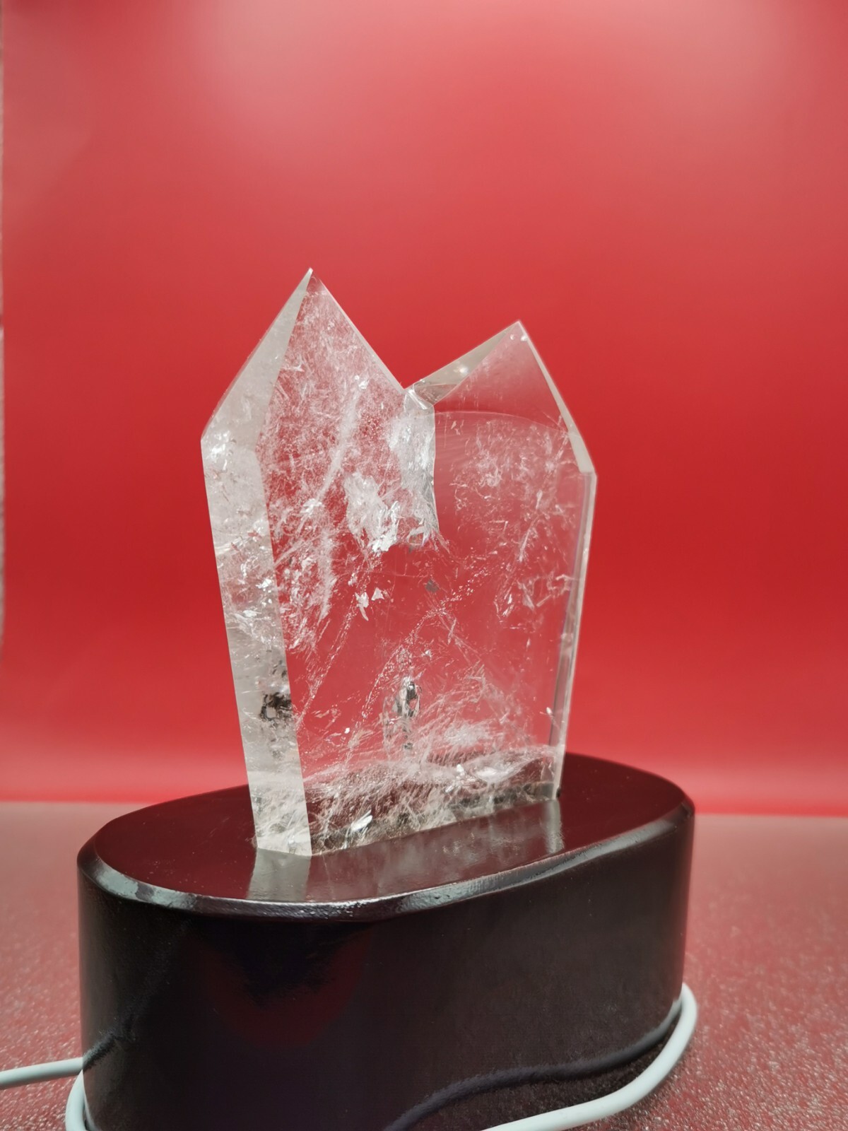 Natural Clear Quartz Double Point Obelisk Crystal With Custom Light Stand 364G