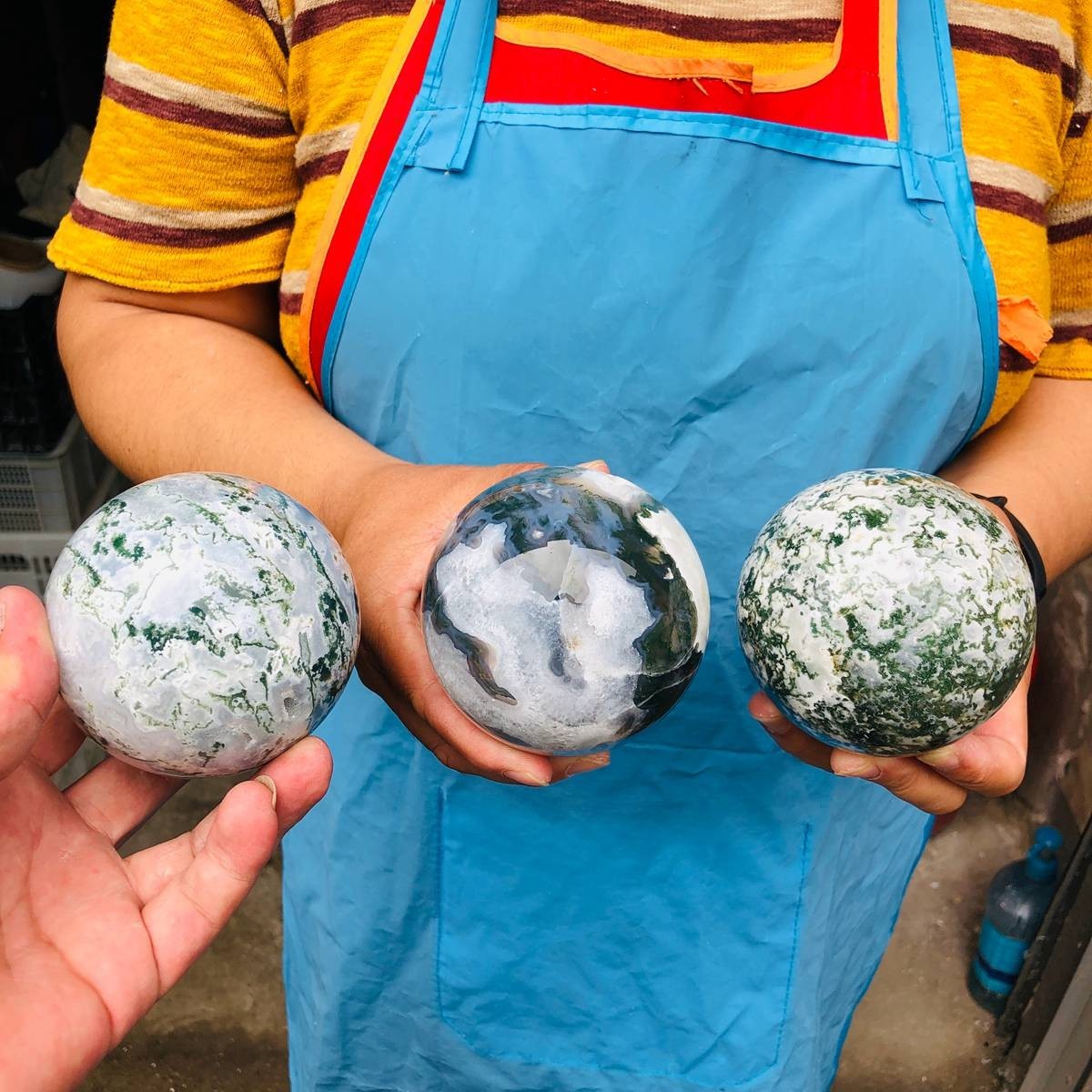3pcs 4.9LB Natural Water Grass Agate Ball Quartz Crystal Ball Healing 2114