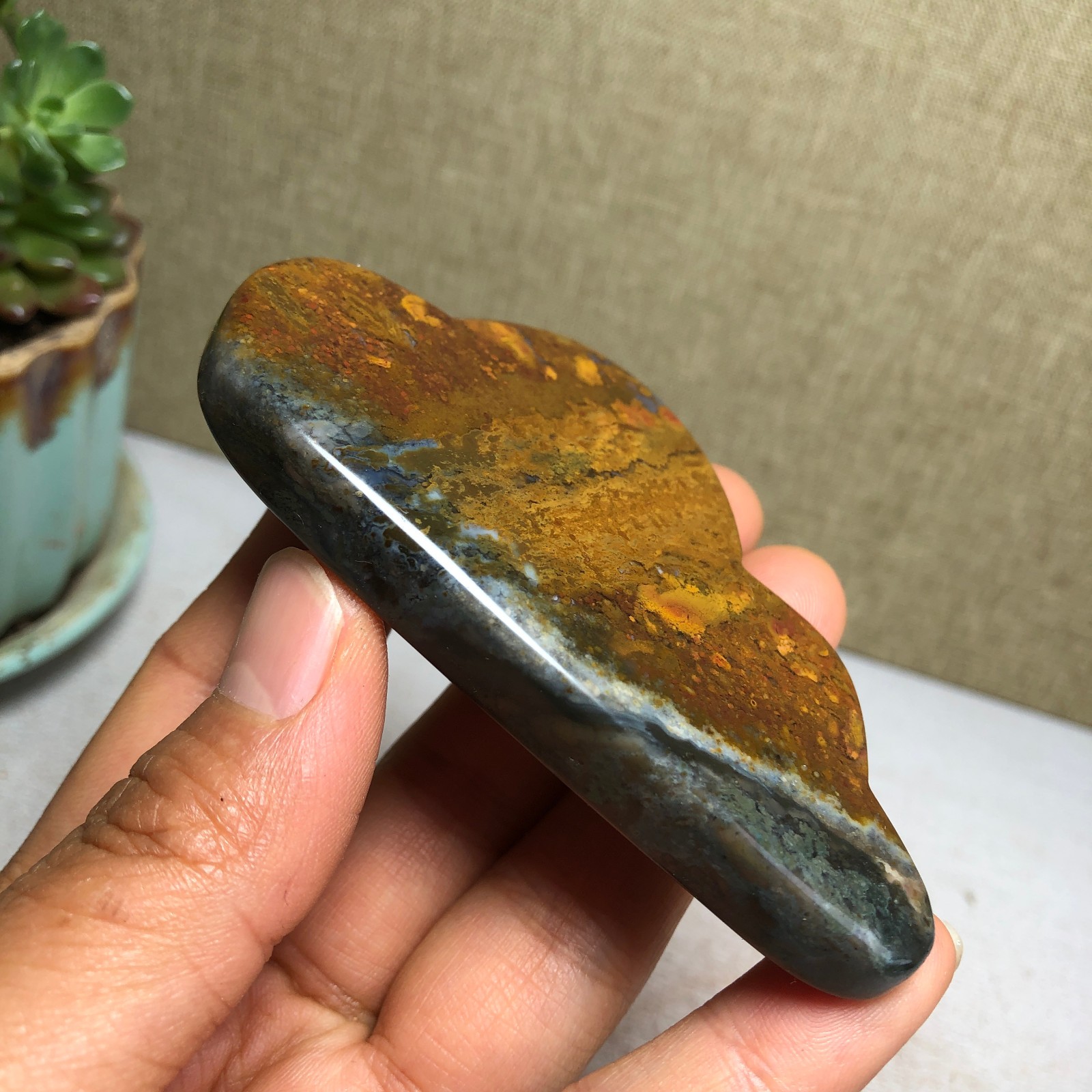 85mm Natural Ocean Jasper Hand carved clouds Crystal specimens 76g A4469