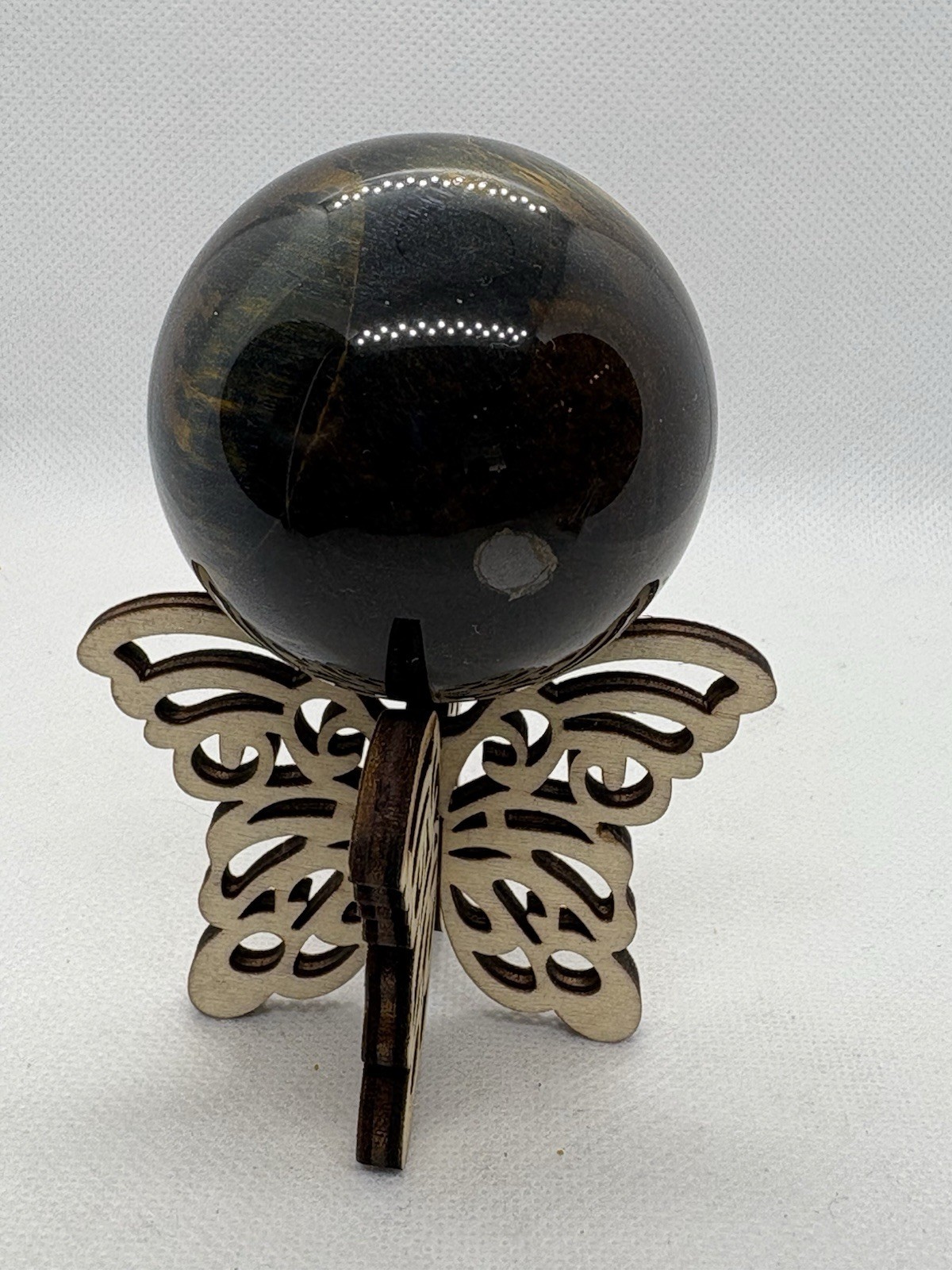 Blue tigers eye sphere 2” Plus Foldable Butterfly Stand