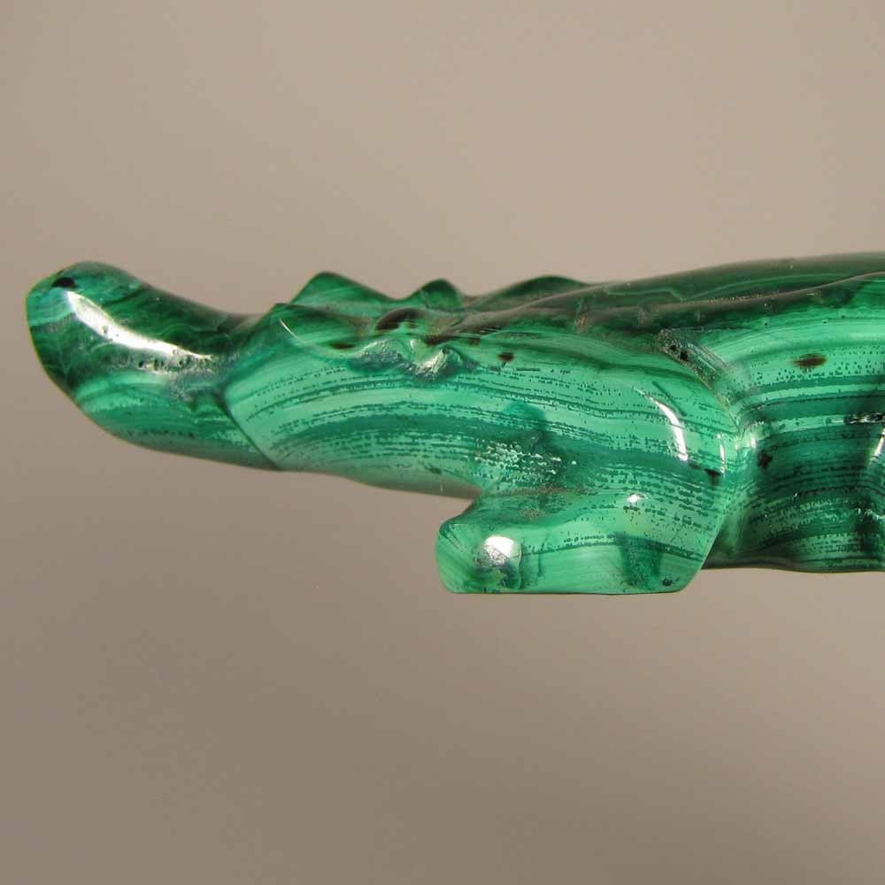 4.1″ Handcarved MALACHITE ALLIGATOR Gemstone Animal Carving – Congo, Africa
