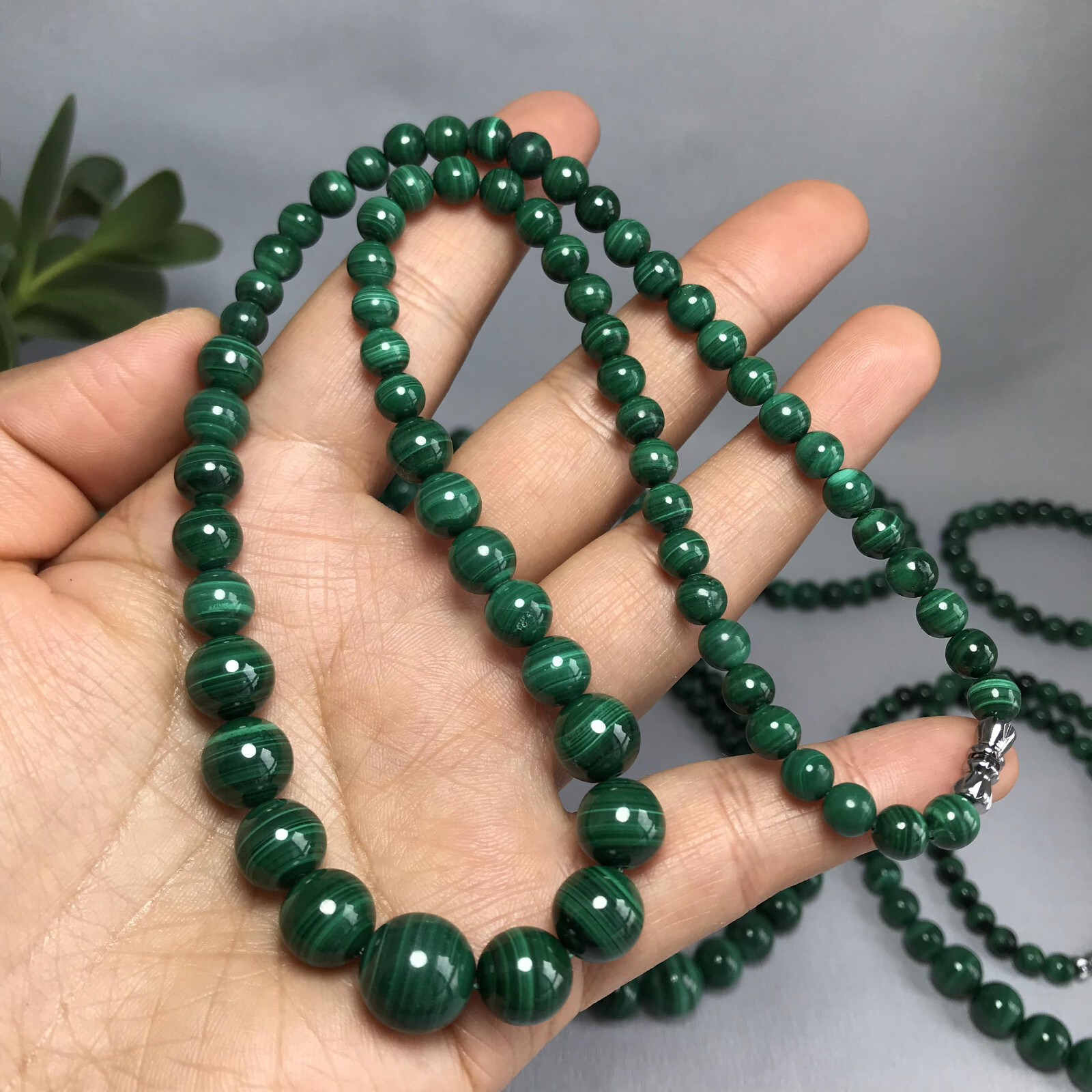 6mm-12mm Natural malachite gemstone Crystal chain beads necklace 54g-55g A5266