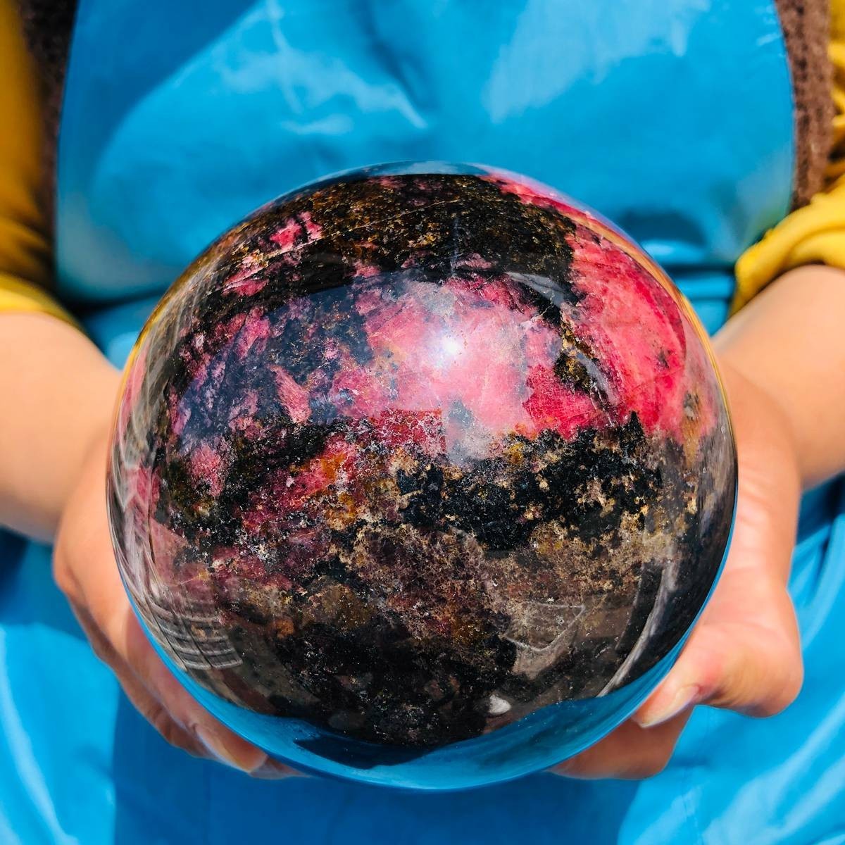 5.78LB Natural Rhodonite Crystal Sphere Pink Black Healing Gem Stone 4801