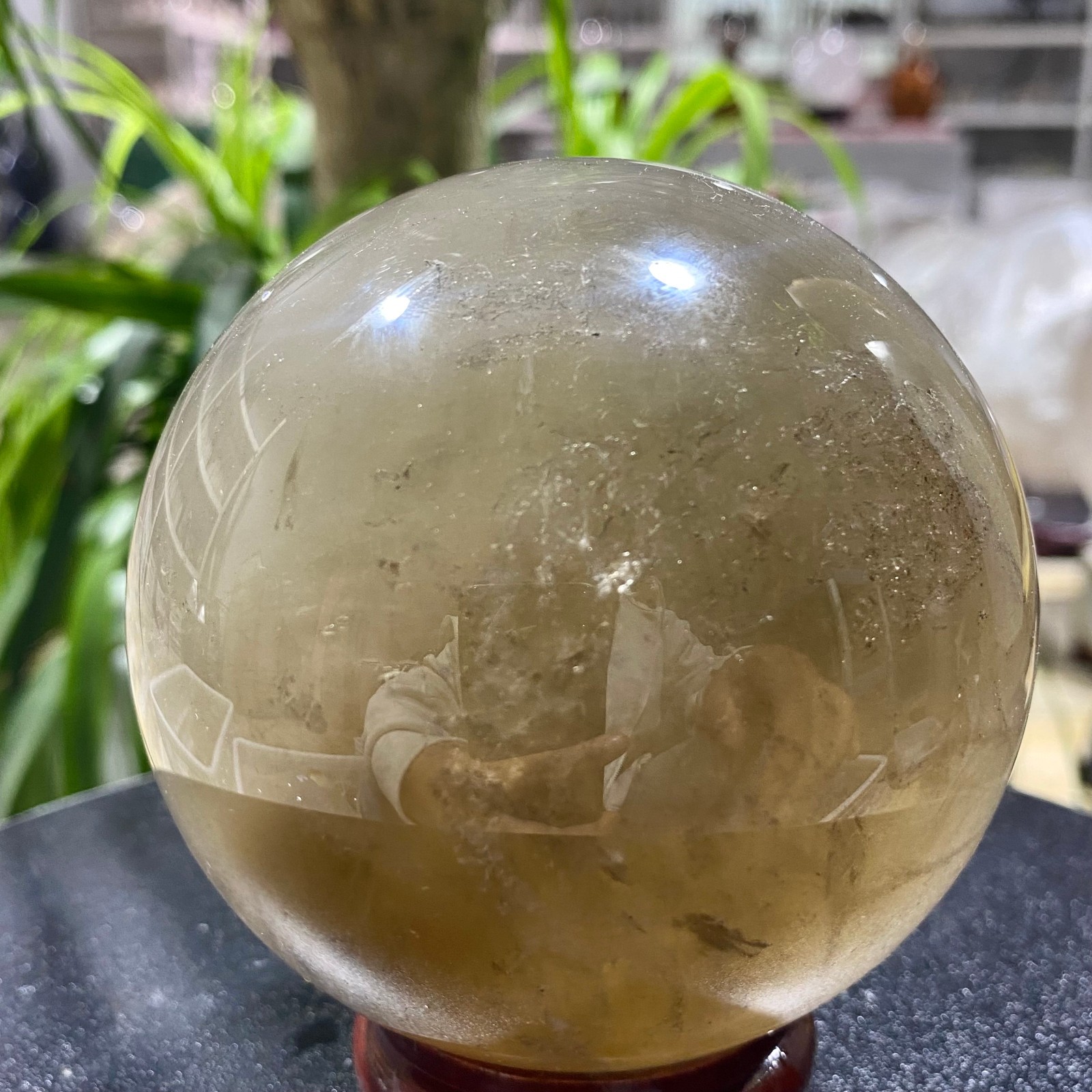 2.42LB Natural tea crystal Quartz ball raw stone polished sphere Energy Healing