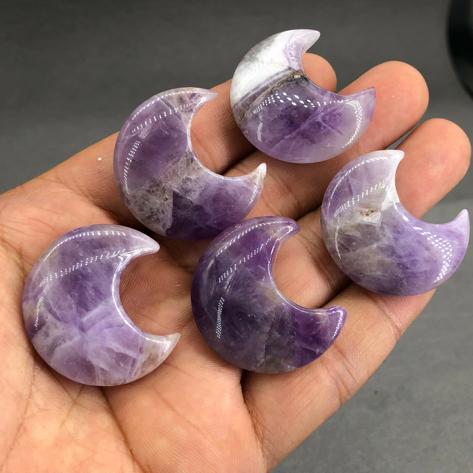 10pc Natural dreamy amethyst Quartz carved moon crystal reiki healing random
