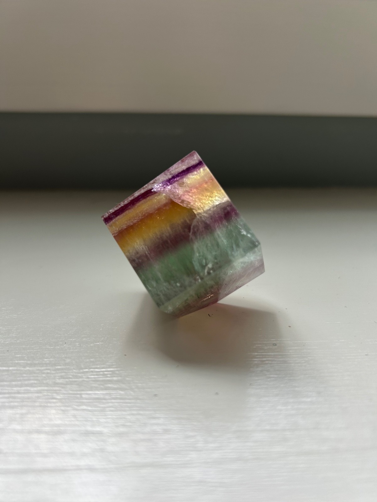 Beautiful 1.25” Tricolor Rainbow Fluorite Cut Cube 128g