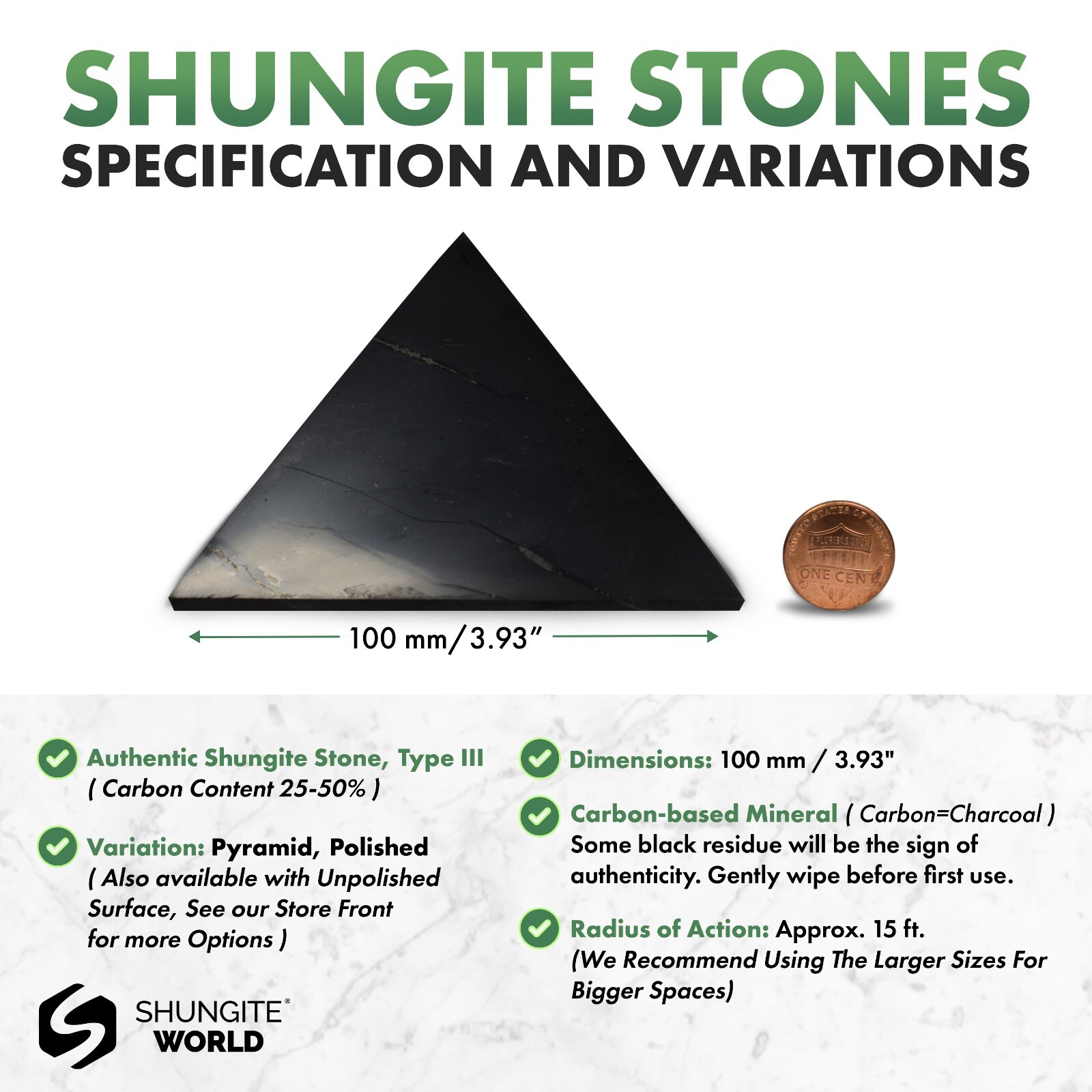 Shungite World Shungite Pyramid – 100 mm / 3.93″ ( Polished or Unpolished )