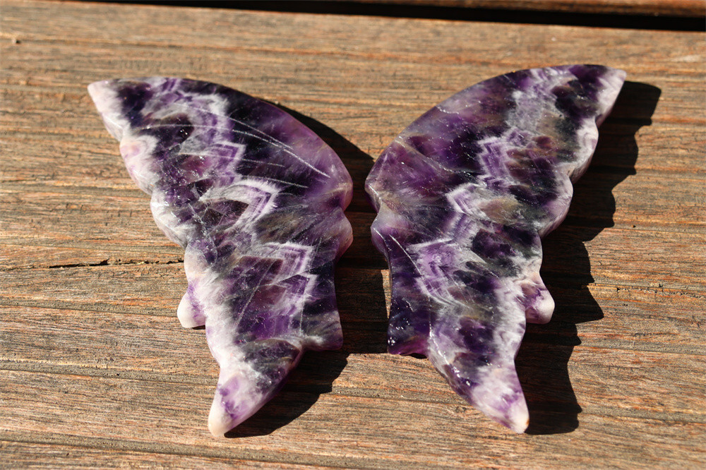 5.2” A pair Natural Dream Amethyst Butterfly Wing Reiki Crystal Skull Decor