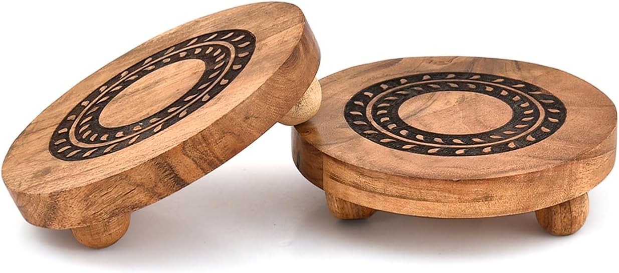 Pedestals Acacia Wood Round Vintage Display Stand Decorative Accent Display
