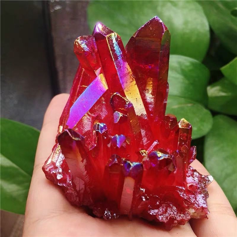 100g Natural Aura Red Titanium Quartz Crystal Cluster VUG Specimen Healing Reiki