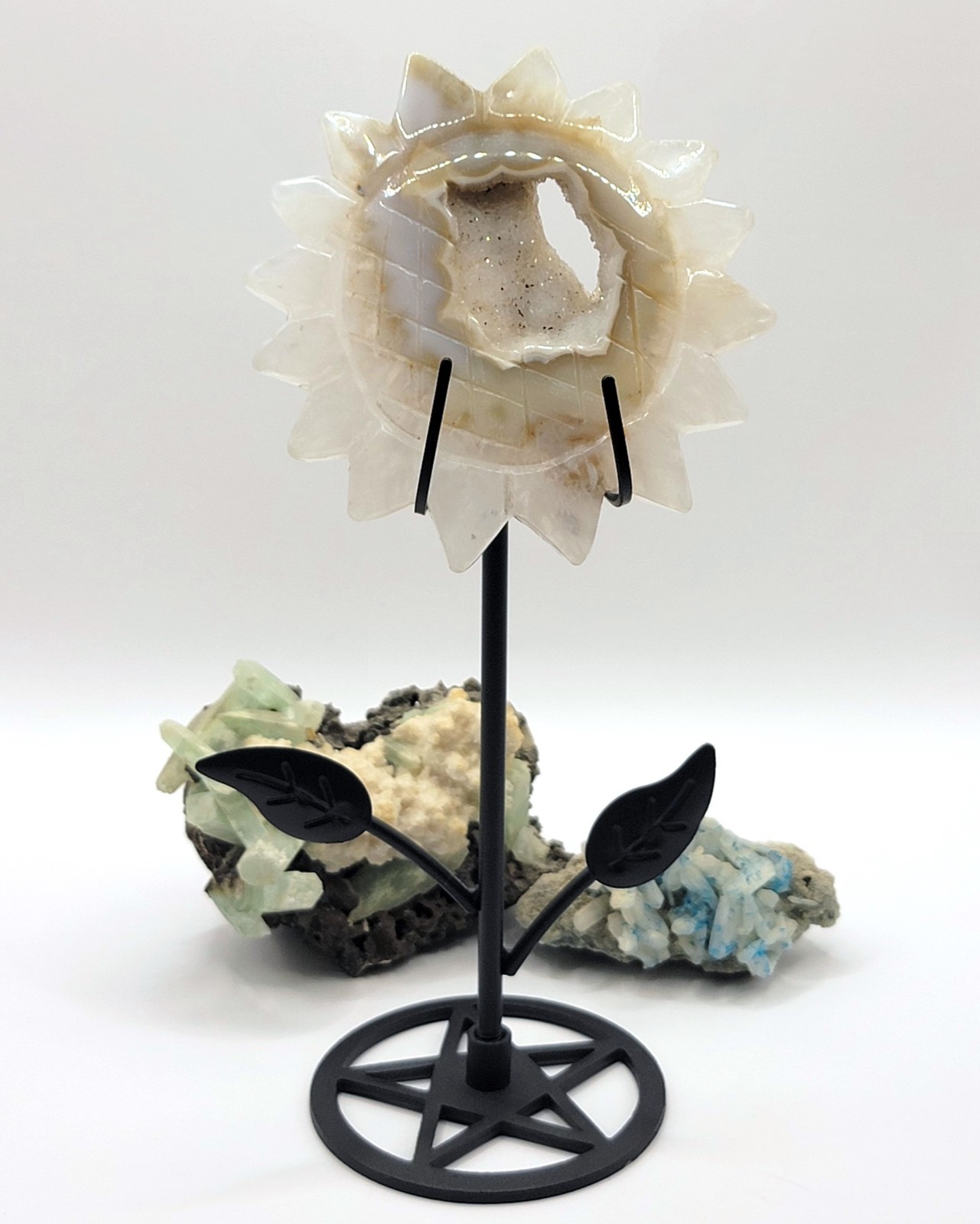 Drusy Agate Sunflower with Clear Petals and Stand- WYSIWYG