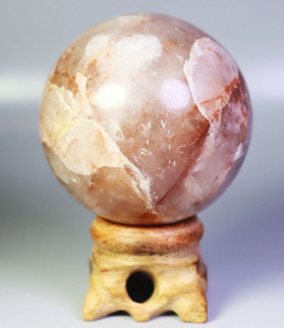 221g Natural Red FIRE Hematoid QUARTZ Crystal Sphere Ball Stone Healing/Stand