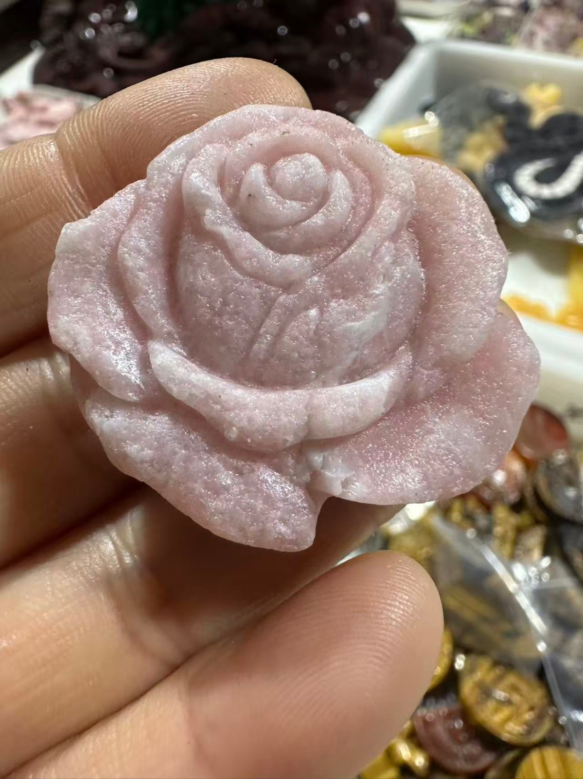1pc Natural pink opal quartz carved flower Skull Reiki Crystal Decor gift