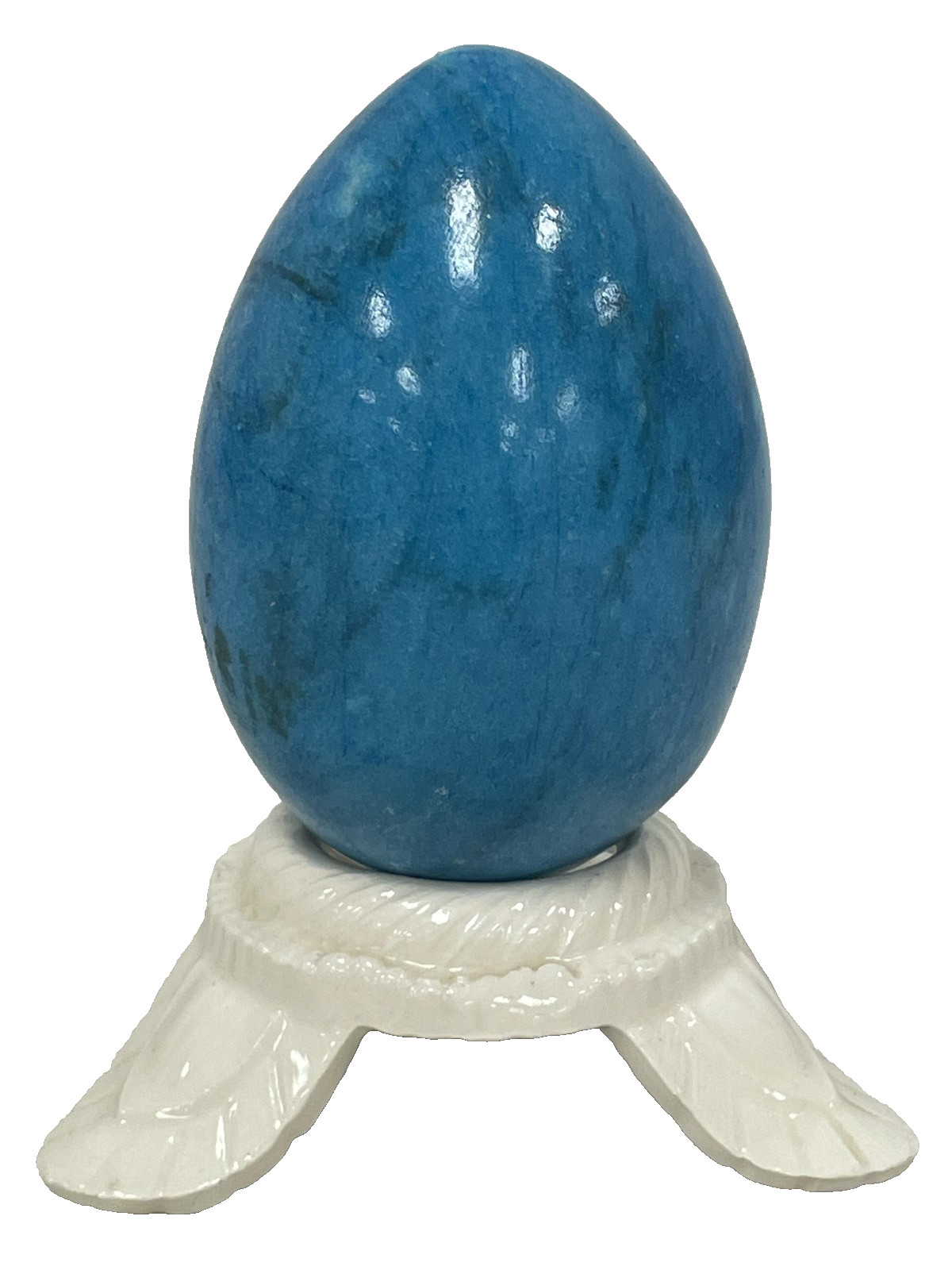 Vintage Blue Alabaster Marble Stone Egg 2.5” Polished Crystal Specimen NO STAND