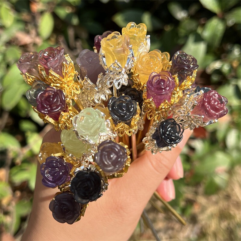 5pcs Natural Fluorite Rose flower skull Quartz Crystal Skull Reiki Healing Gem