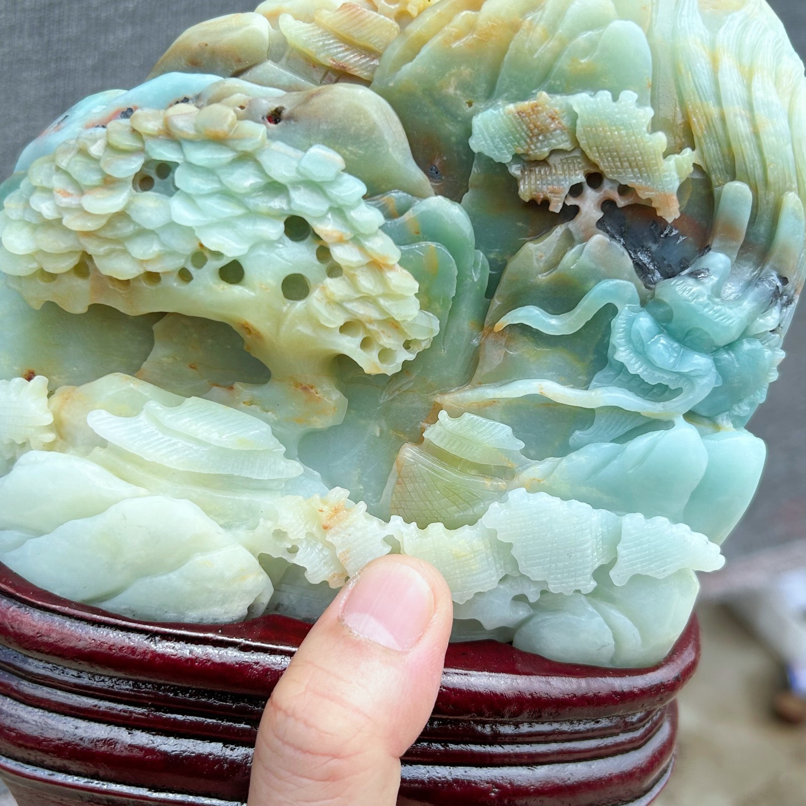 Natural Amazonite Quartz Crystal Hand-Carved Mountain Scenery Sculpture 3.4LB