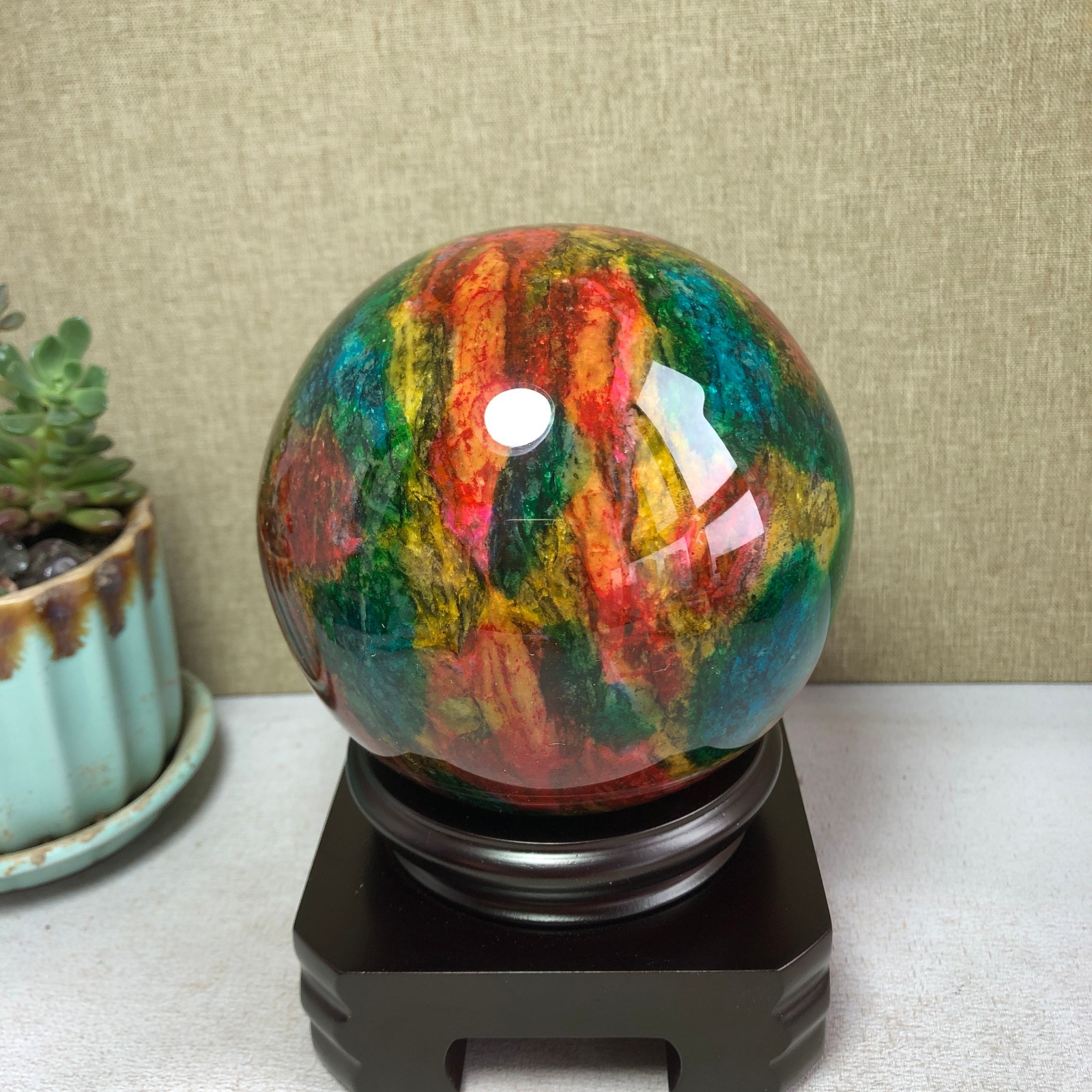 Natural “Seven Colors Jade” sphere flat bottom specimen Taiwan China 99mm A4580