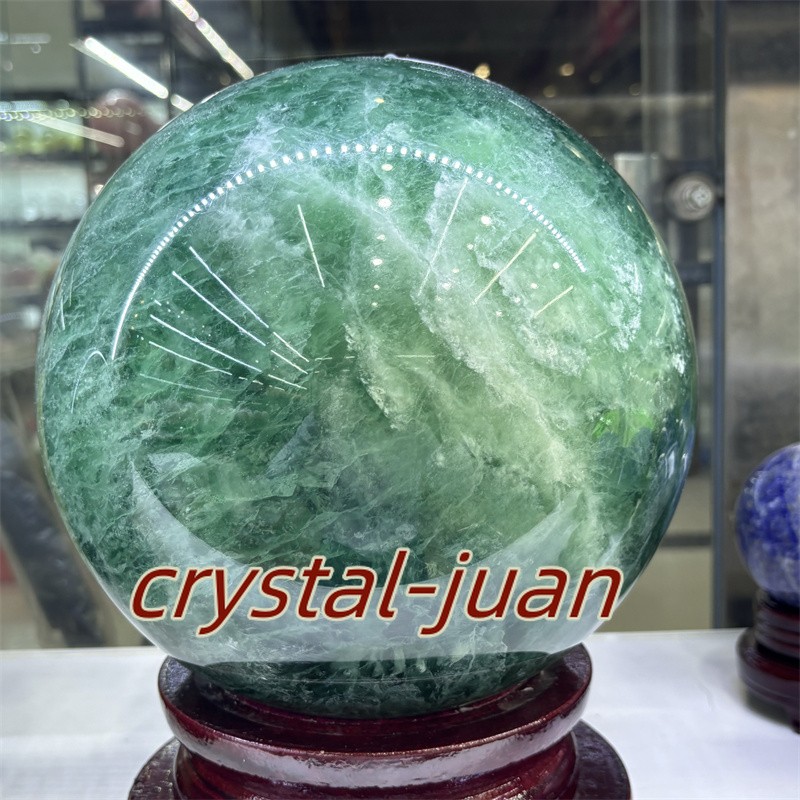45.1LB Top Natural green fluorite Quartz Sphere Crystal Ball Healing 220mm+stand