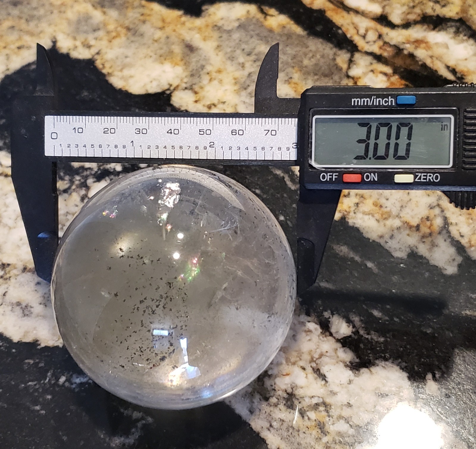 3″ Clear Green Garden Quartz Crystal Sphere Orb Ball Rainbows, 612g or 1.3 lbs