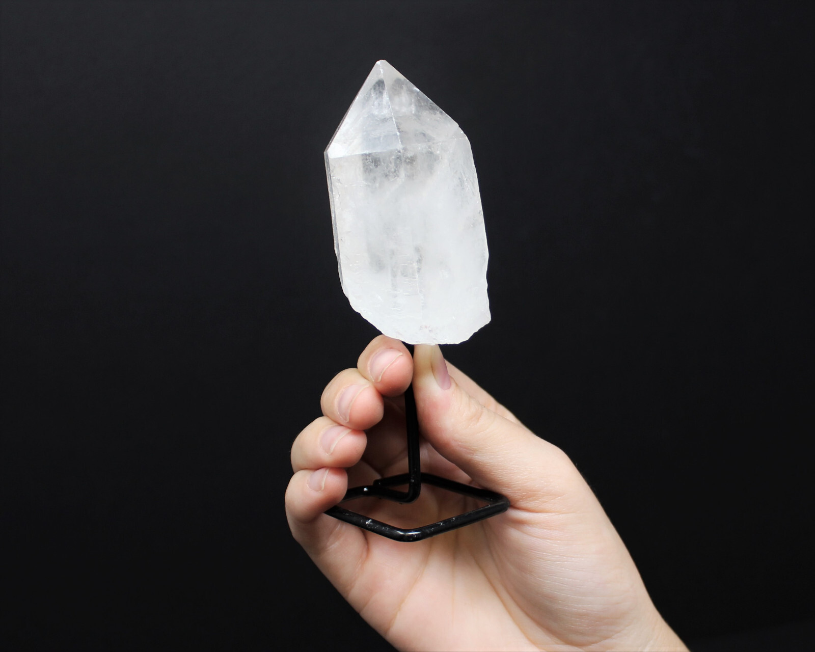 Clear Quartz Point On Metal Stand, Clear Quartz Min Pin (Clear Quartz Crystal)