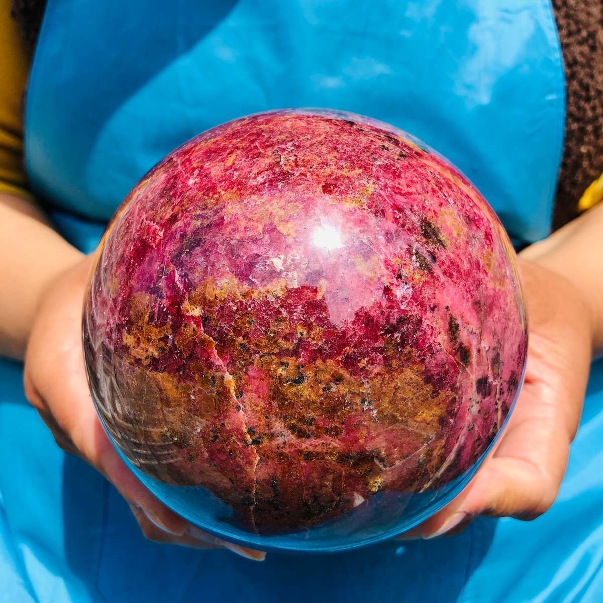 6.29LB Natural Rhodonite Crystal Sphere Pink Black Healing Gem Stone 4797