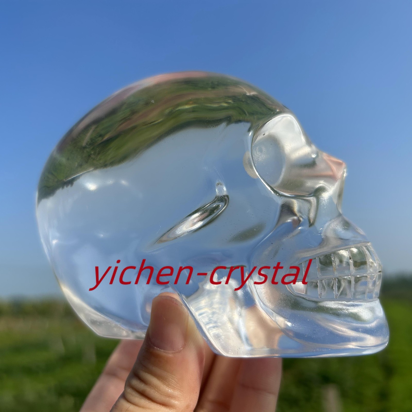 850G+ Large Smelting Stone Hand Carved Quartz Crystal Skull Reiki Heal Gift 1pc